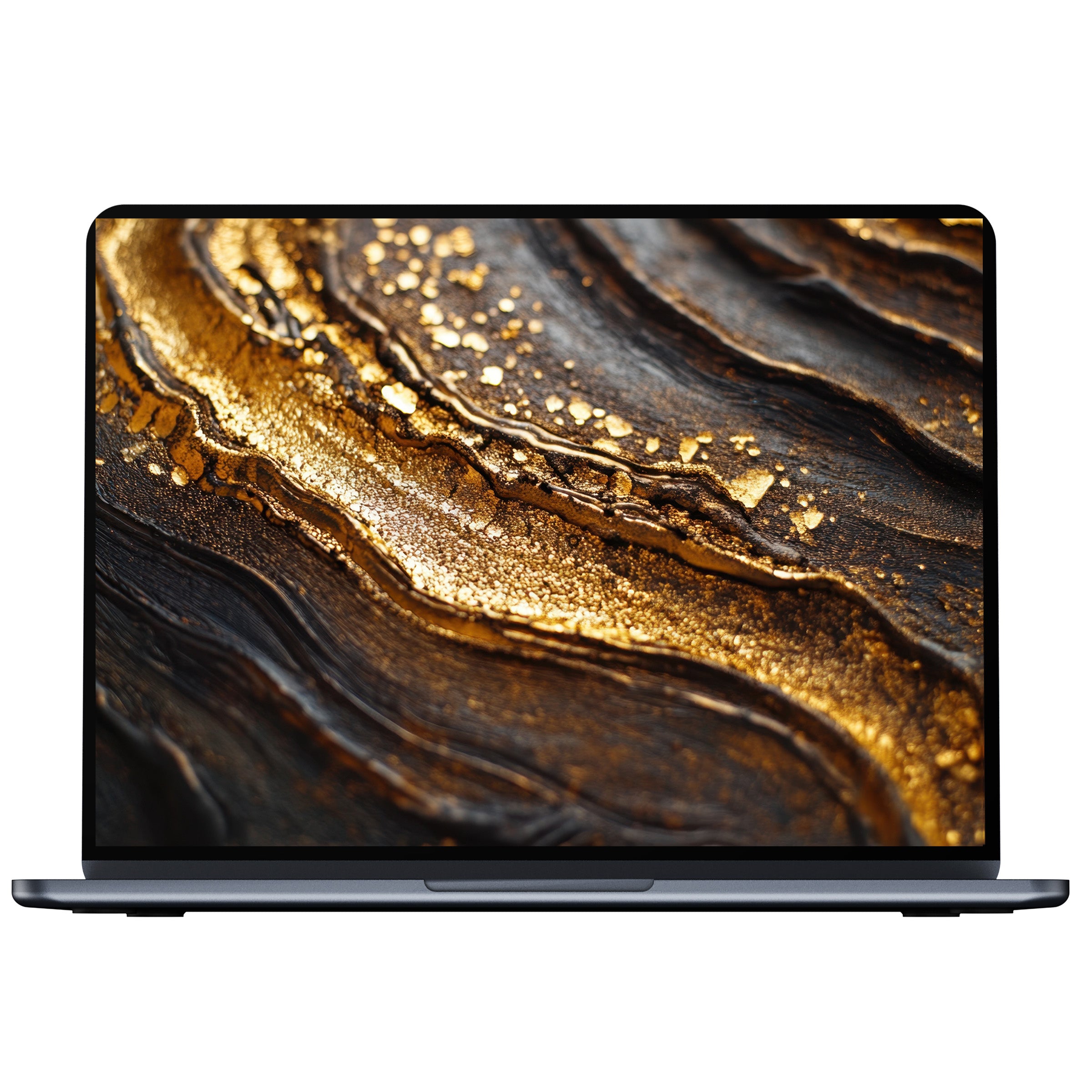 Elegant abstract desktop wallpaper in gold and black with textured waves for digital download perfect for PC and laptop displays