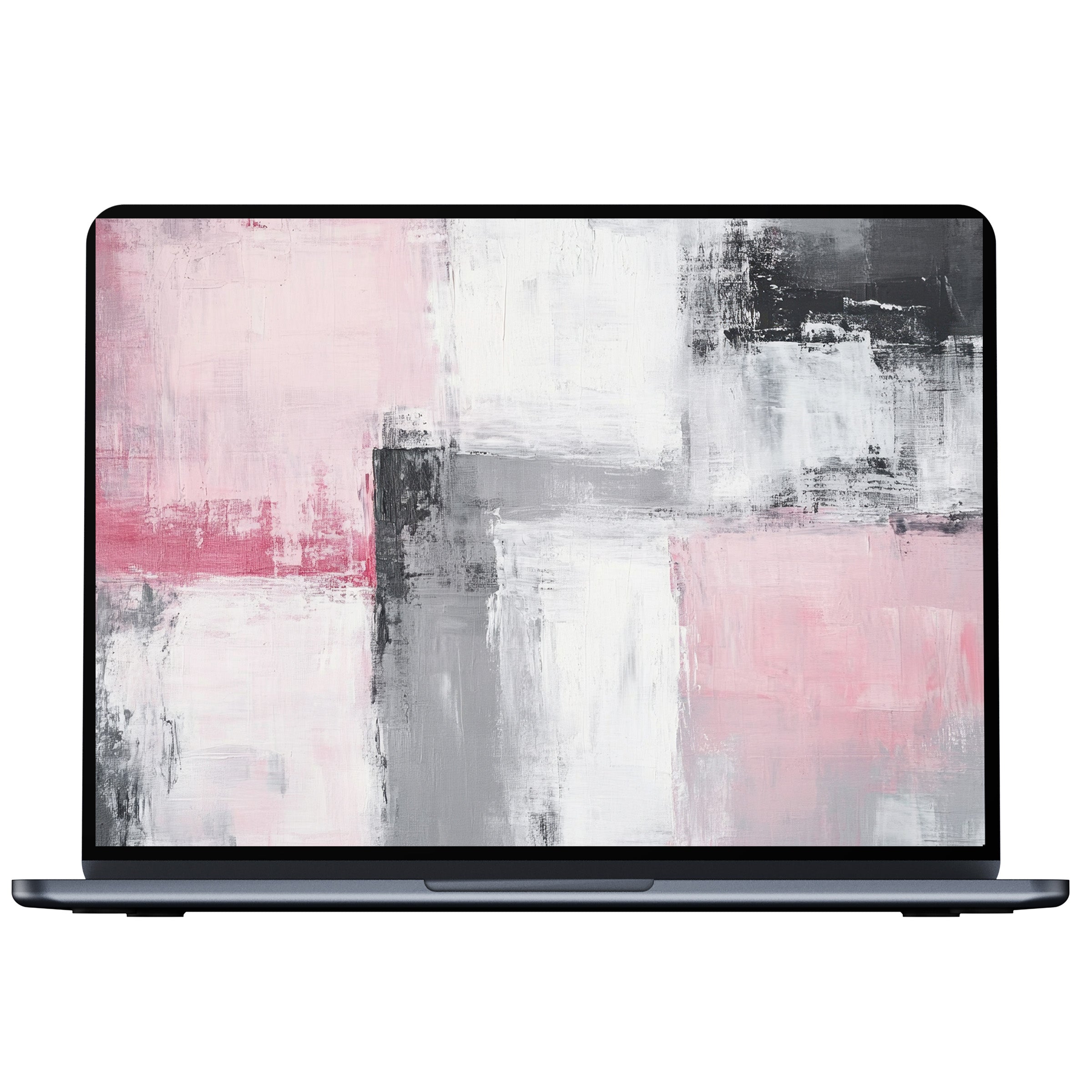 Elegant abstract desktop wallpaper with pink, gray, and white textures for digital download, inspiring calm on PC, Laptop, and Mac