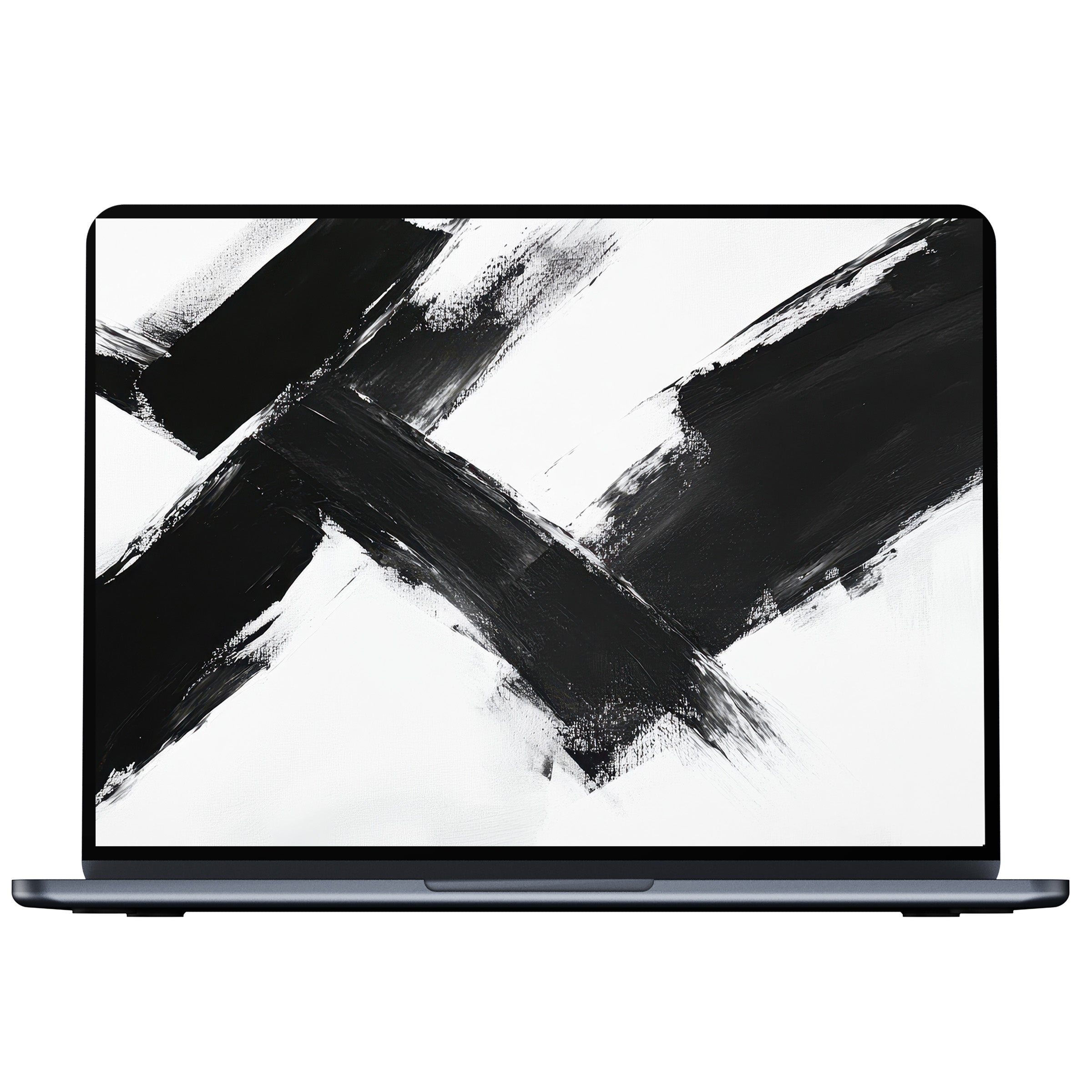 Abstract desktop wallpaper in black and white brushstrokes for PC and laptop digital download inspiring elegance and mindfulness