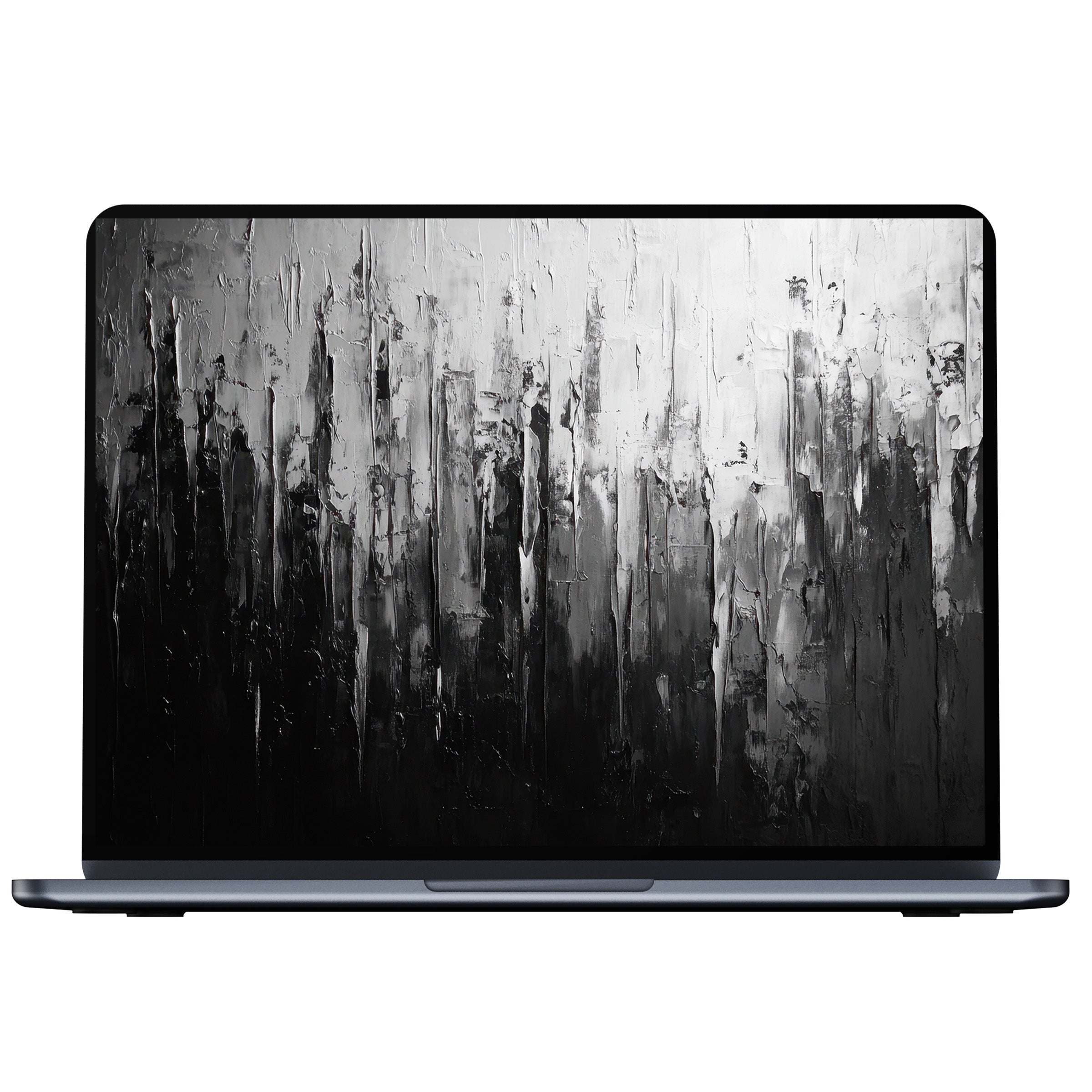 Elegant abstract desktop wallpaper in grayscale digital download enhances calm and mindfulness on PC or laptop screens
