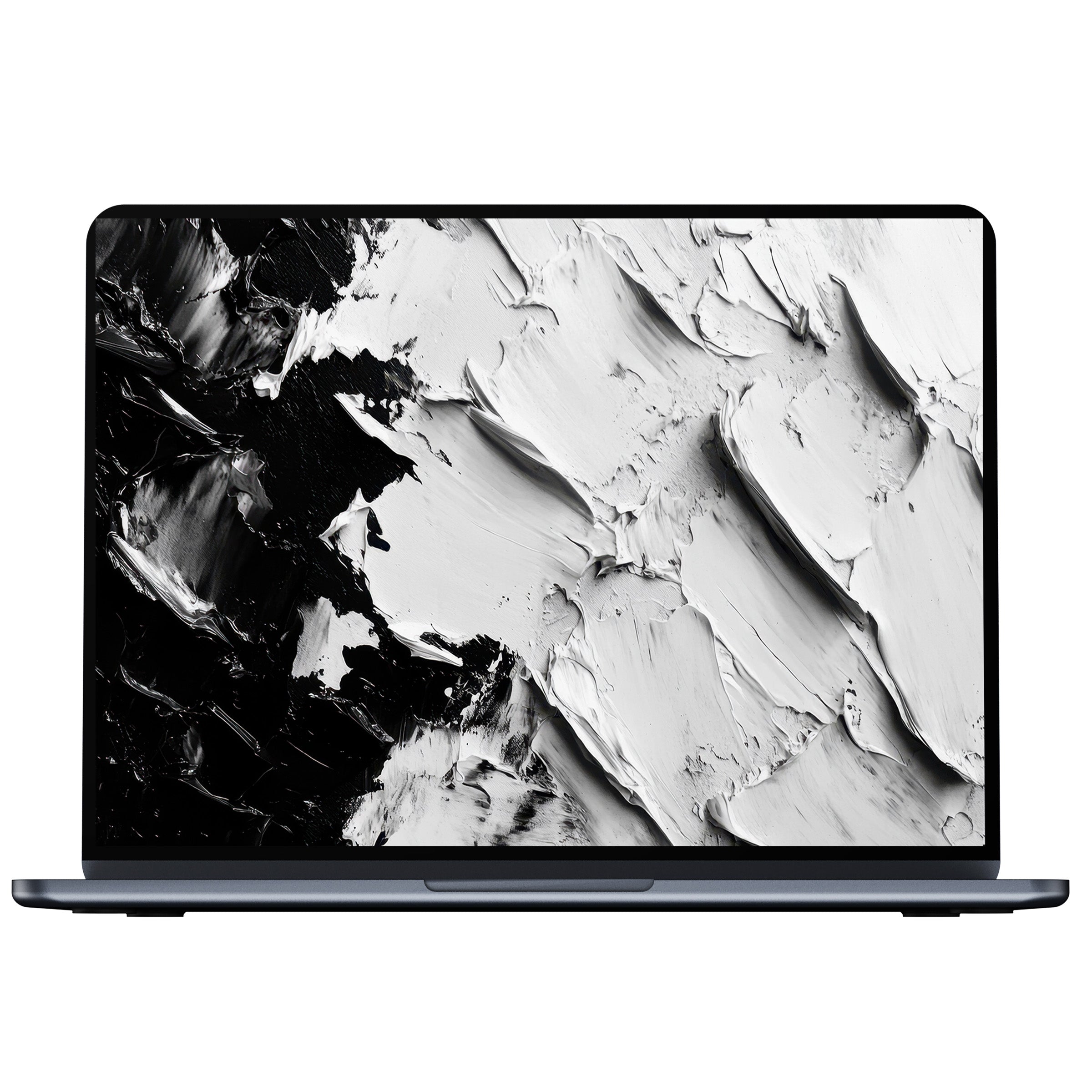 Elegant abstract desktop wallpaper with bold black and white textures evokes calm and creativity, ideal for PC, laptop digital download