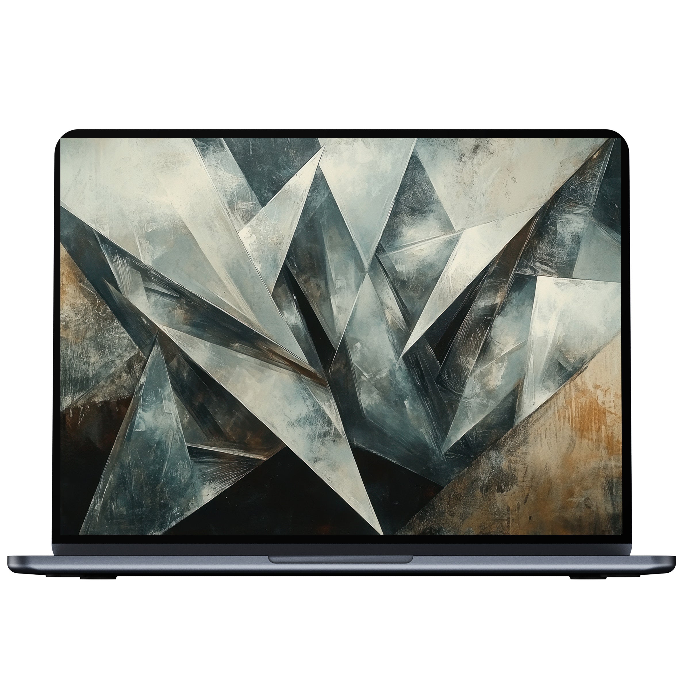 Geometric abstract desktop wallpaper with soothing earth tones and dynamic shapes for PC, laptop, or Mac digital download