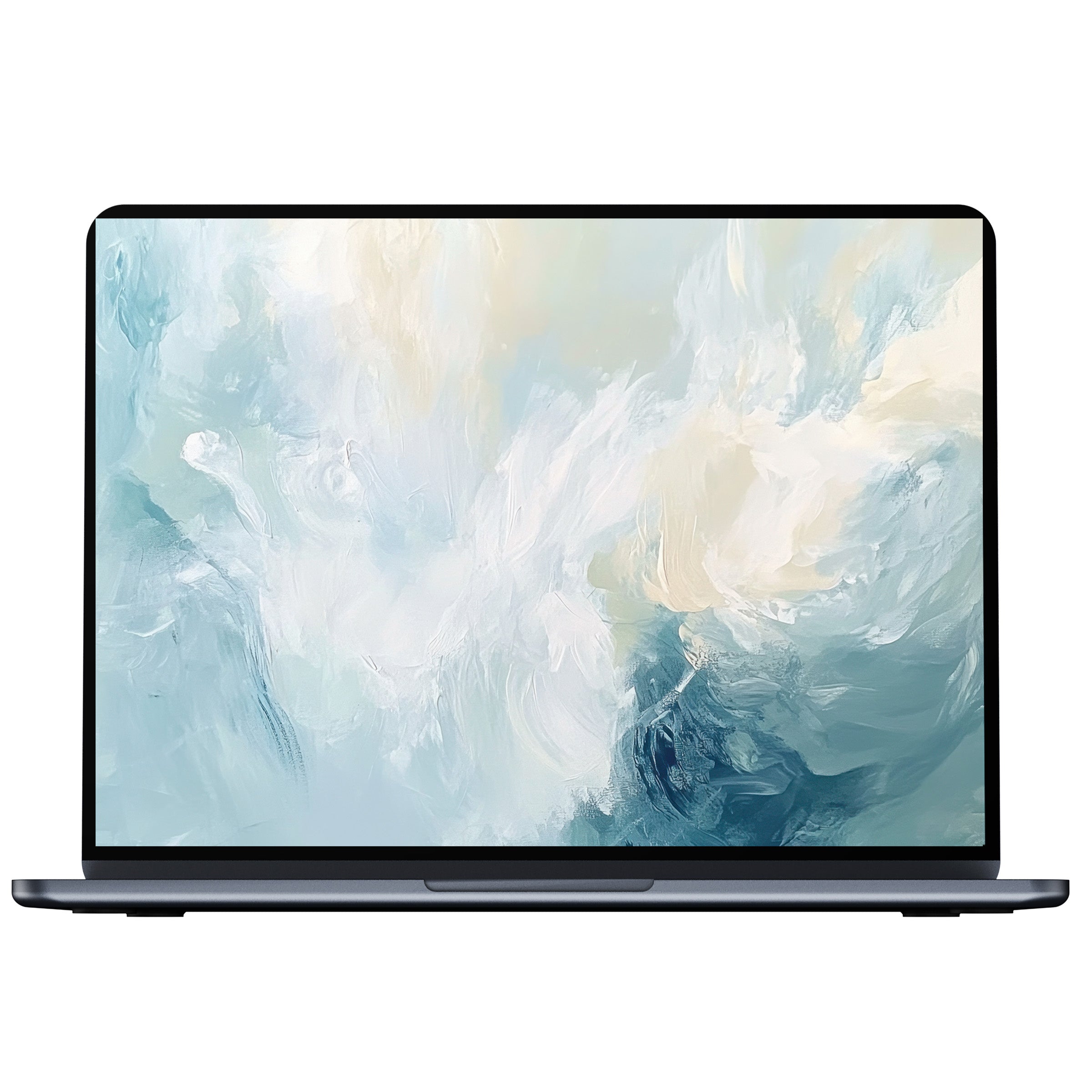 Abstract desktop wallpaper featuring soothing blue and cream brushstrokes creates a tranquil digital download for PC or laptop screens