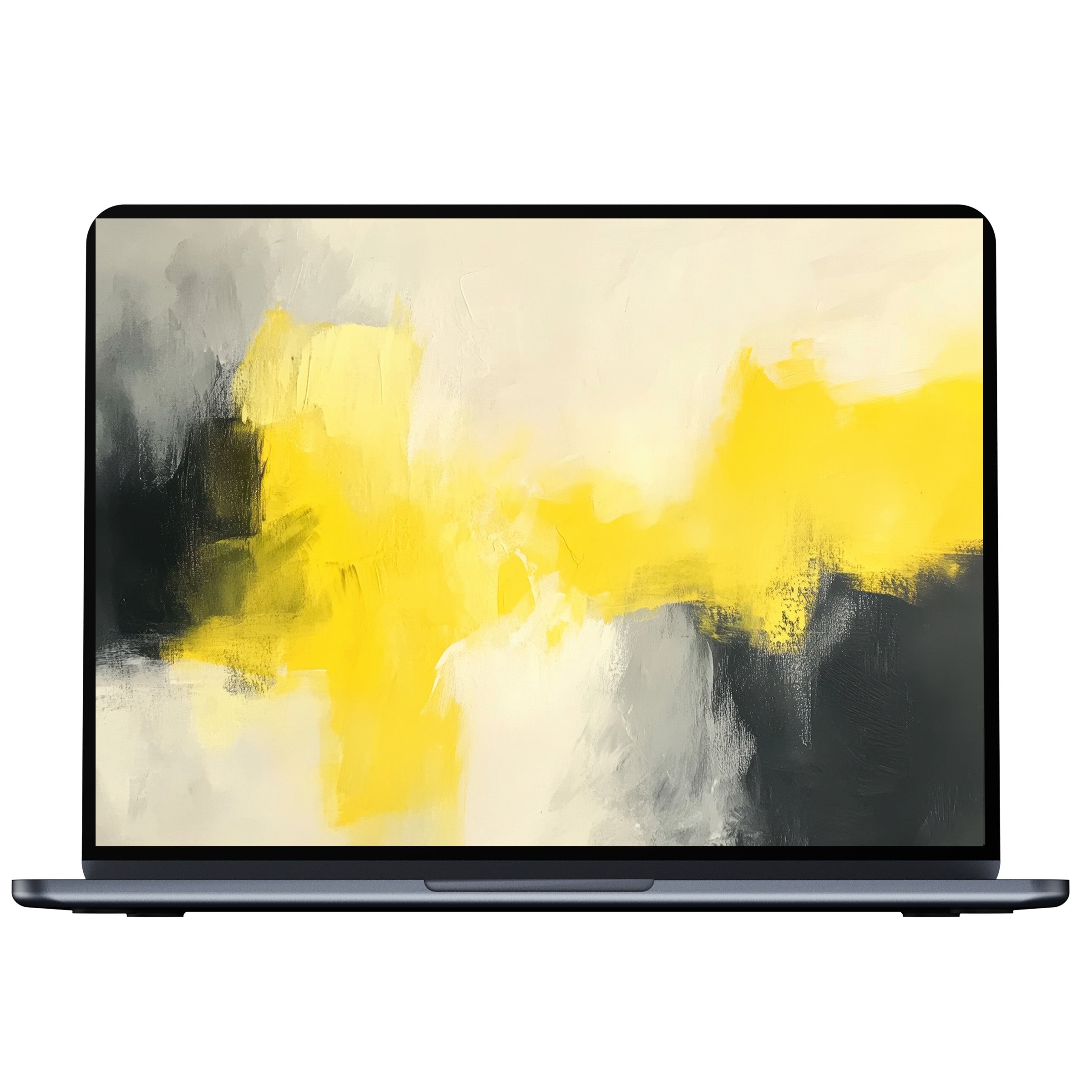 Elegant abstract desktop wallpaper in yellow, white, and gray hues for digital download on PC or laptop inspiring mindful design