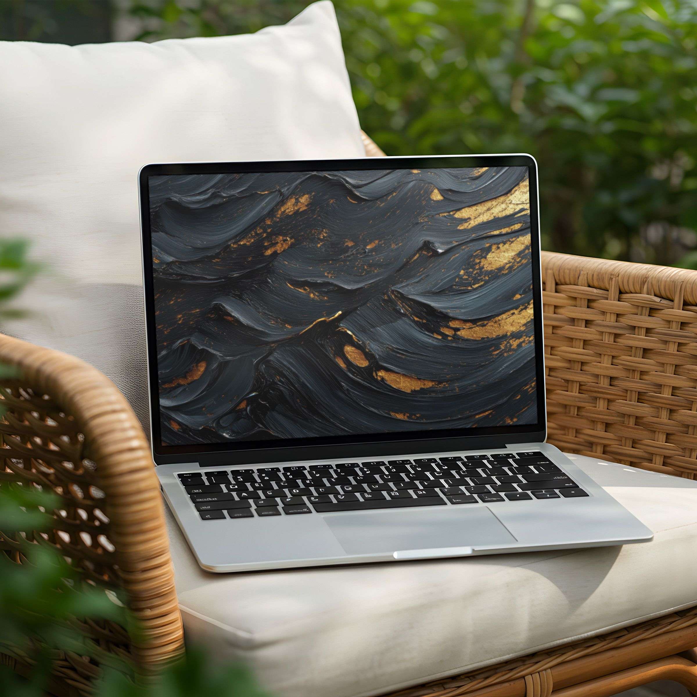Elegant black and gold abstract desktop background for PC and Laptop instant download evokes calm and mindful inspiration