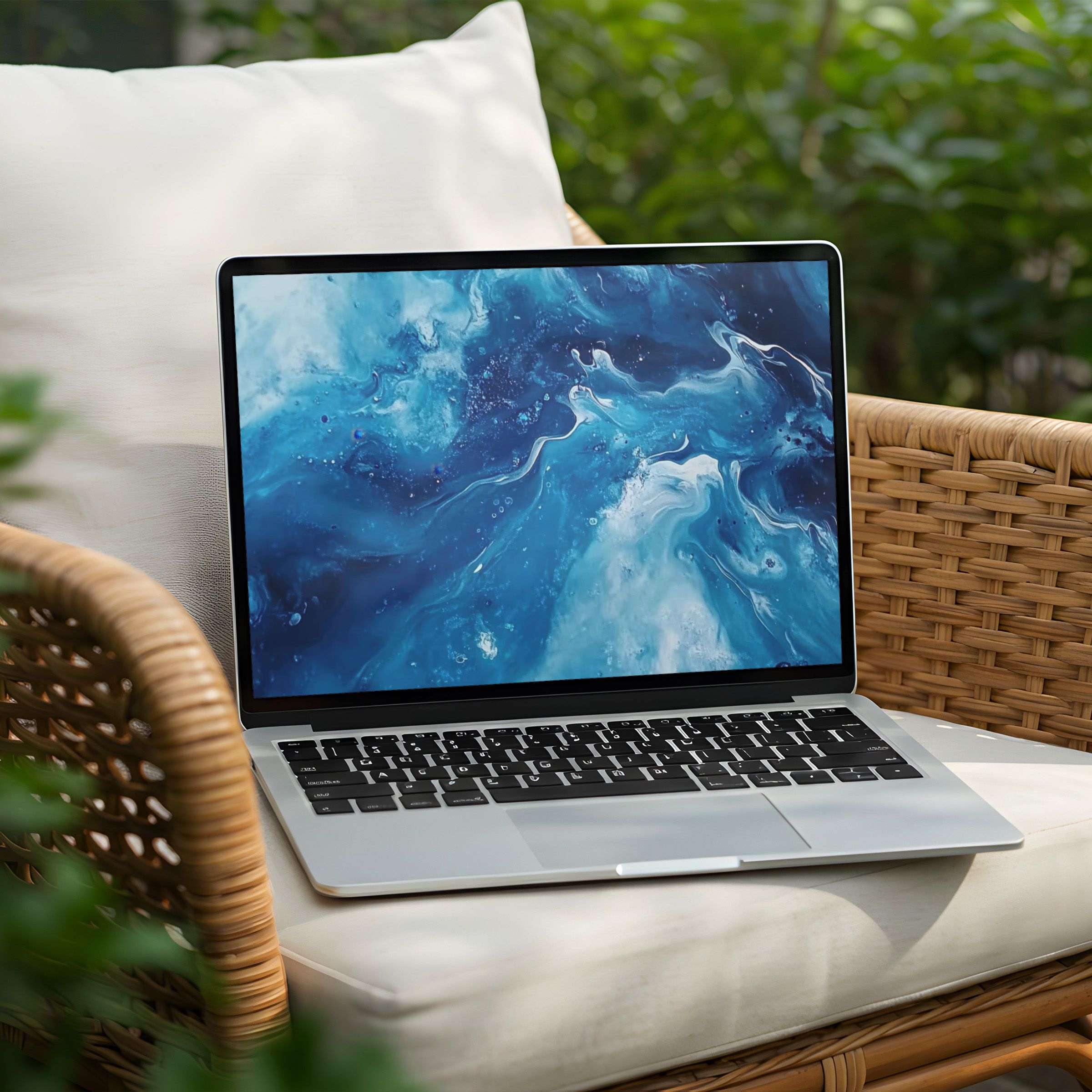 Elegant blue abstract art desktop background on Laptop for PC brings calm inspiration with instant download for mindful design lovers