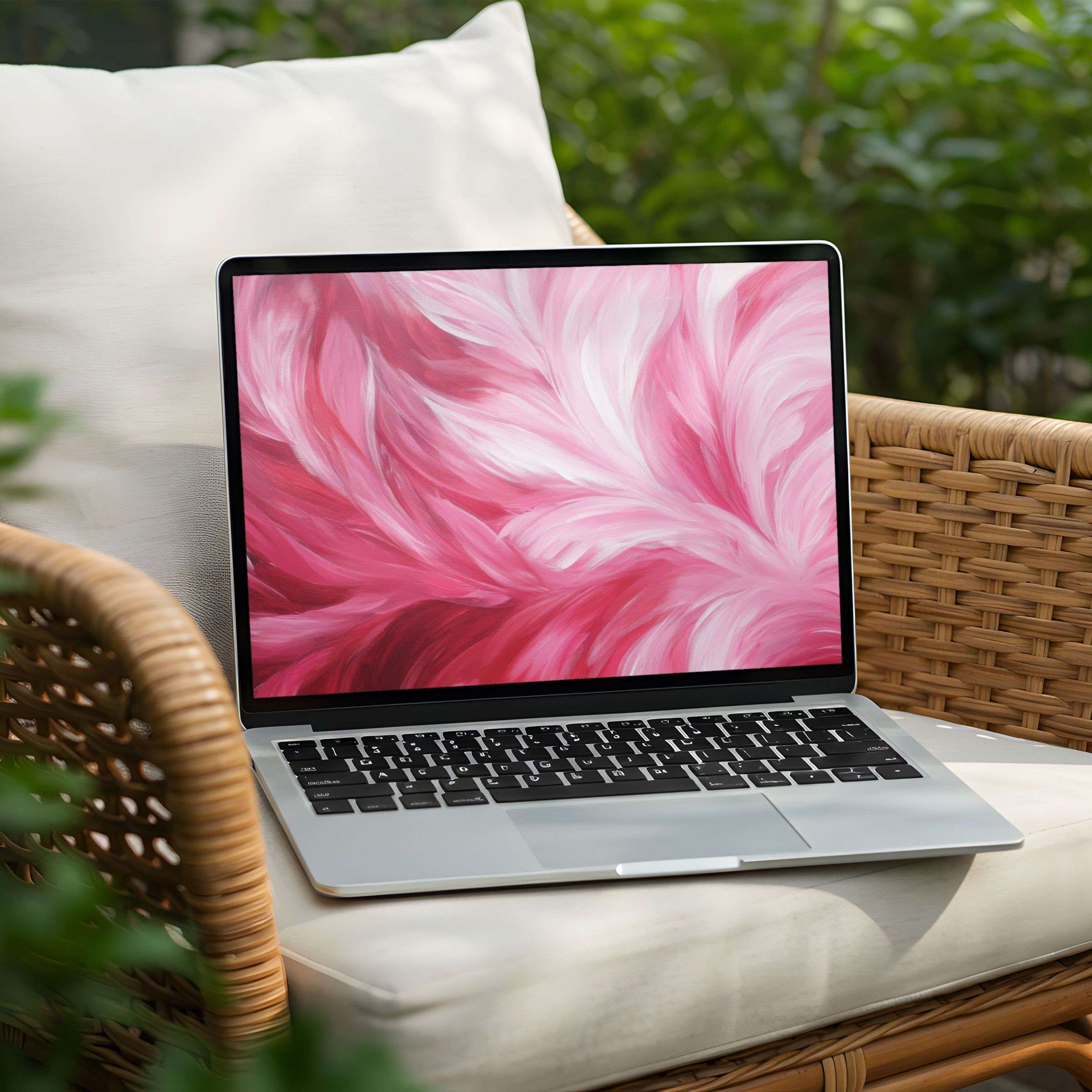 Soothing pink feather-inspired desktop background for PC and Laptop instant download to inspire calm elegance in your space