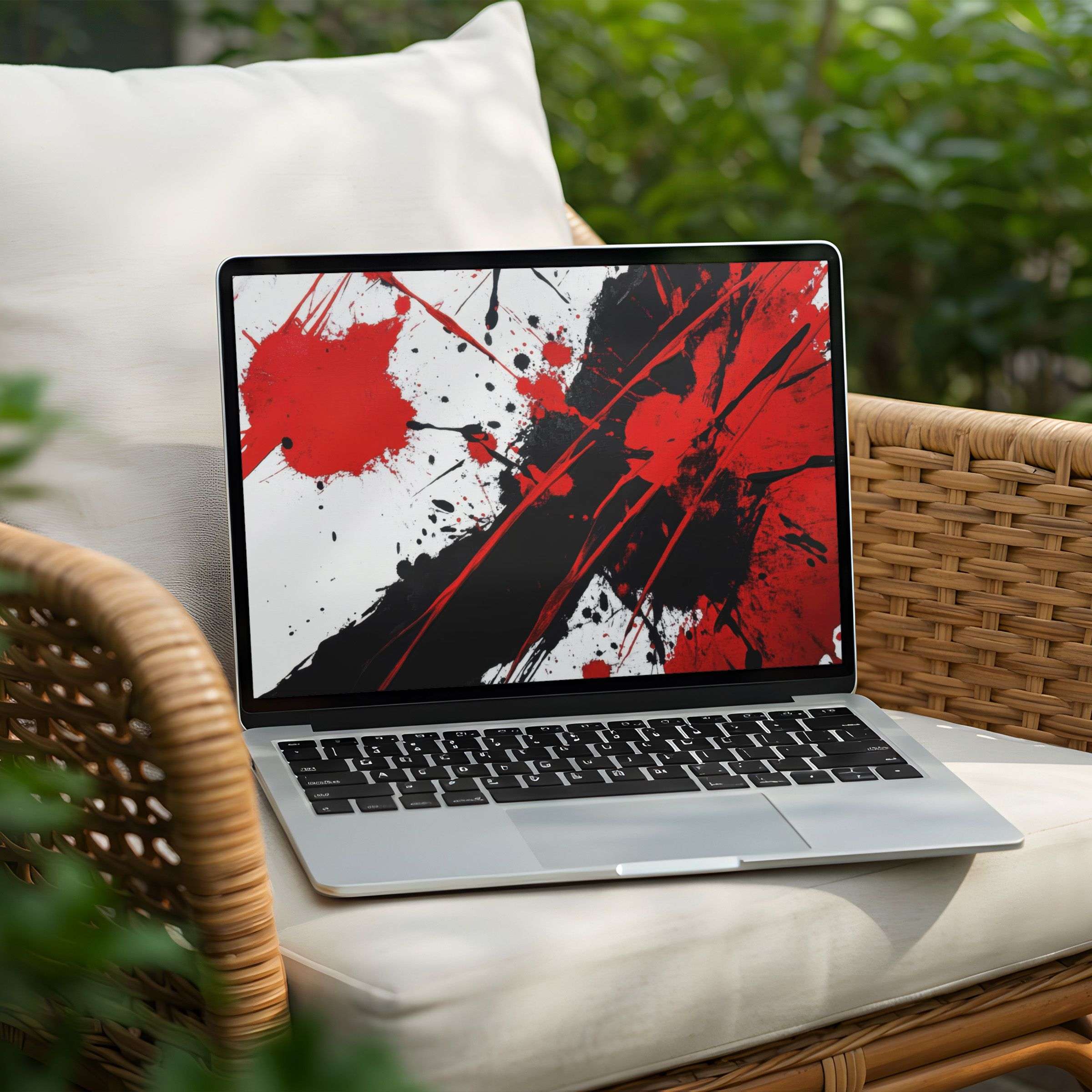 Elegant abstract splatters in red and black create a calming desktop background for PC or Laptop instant download available