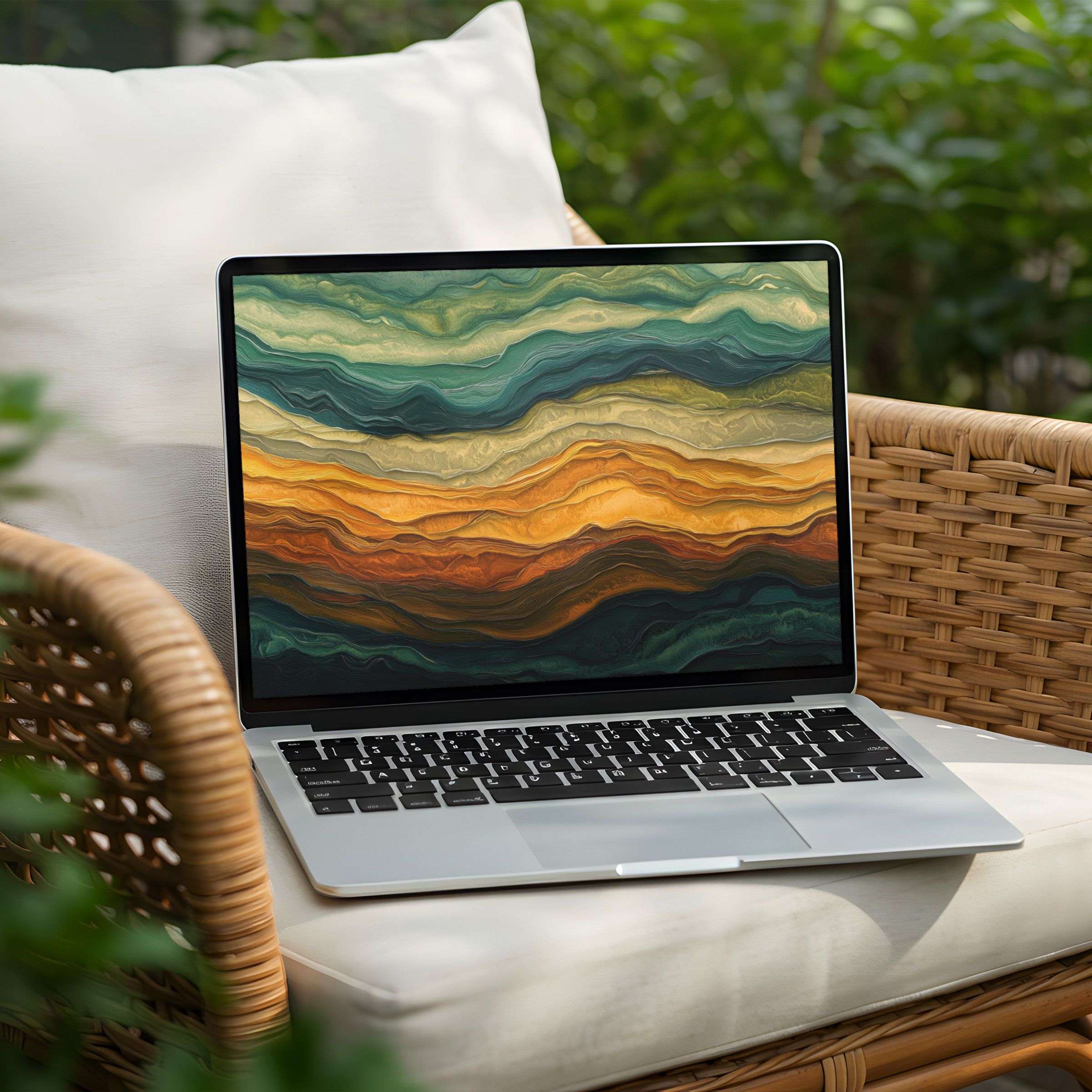 Elegant desktop background featuring abstract waves in earthy hues for PC or Laptop instant download to inspire calm and mindfulness