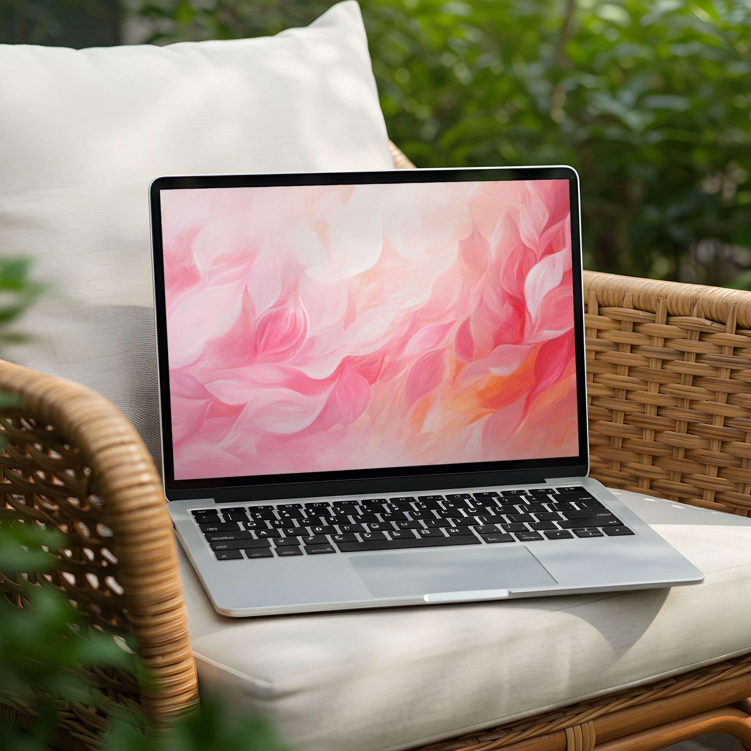 Elegant pink floral desktop background on a Laptop for PC inspires calm and mindfulness with instant download for design lovers
