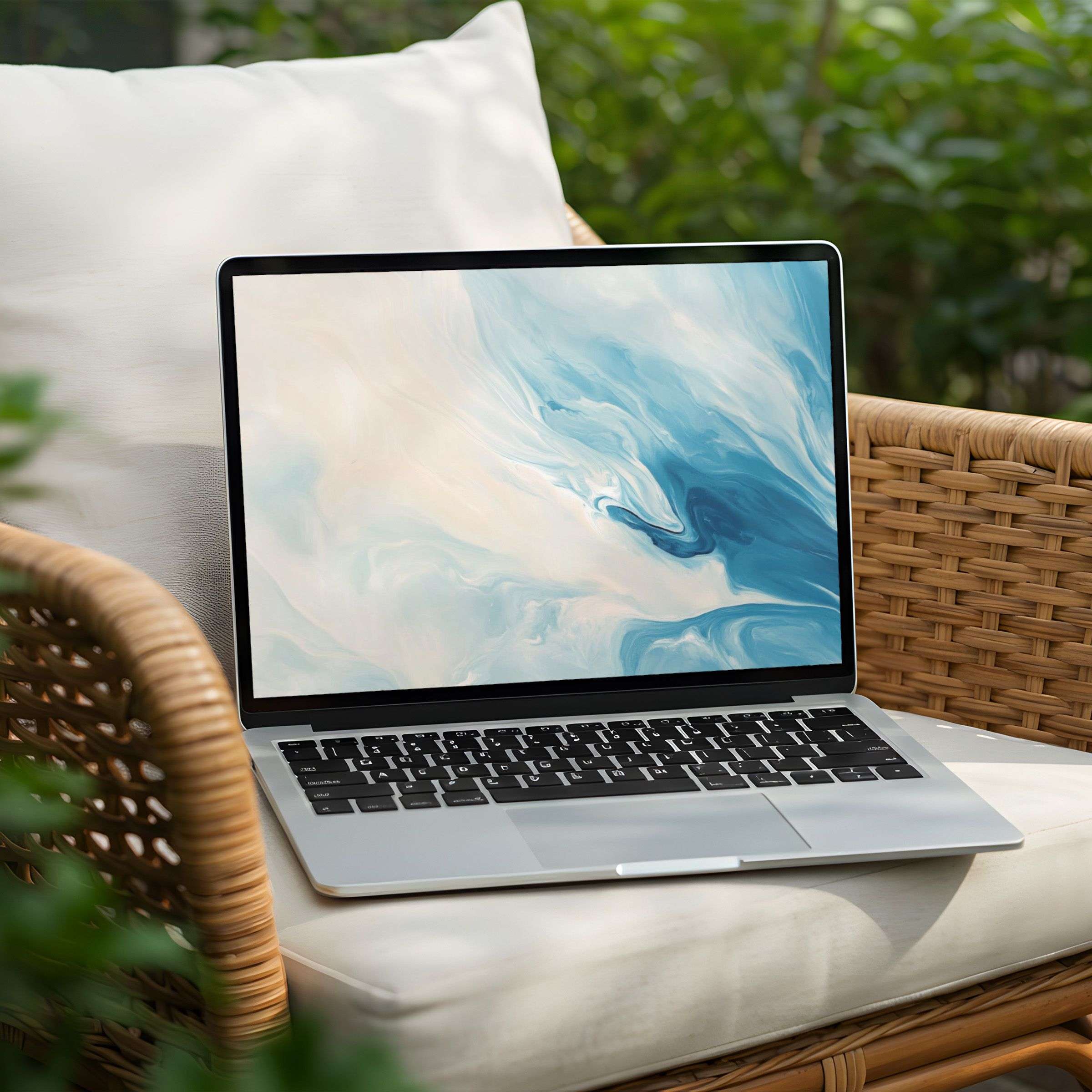 Elegant desktop background for PC or Laptop in soothing blue and white hues offers instant download for mindful inspiration