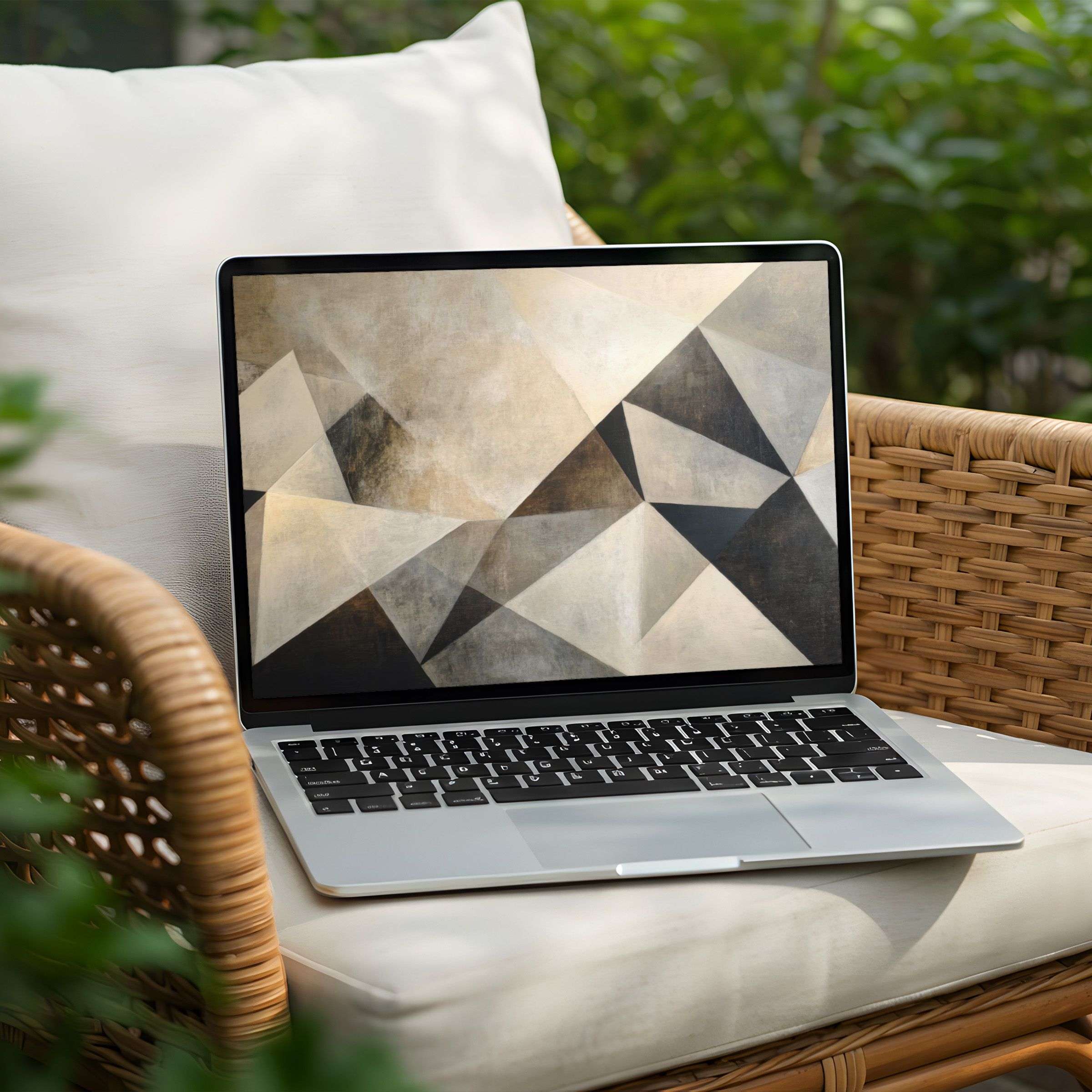 Elegant geometric desktop background for PC or Laptop, offering instant download and calm inspiration with earthy textures