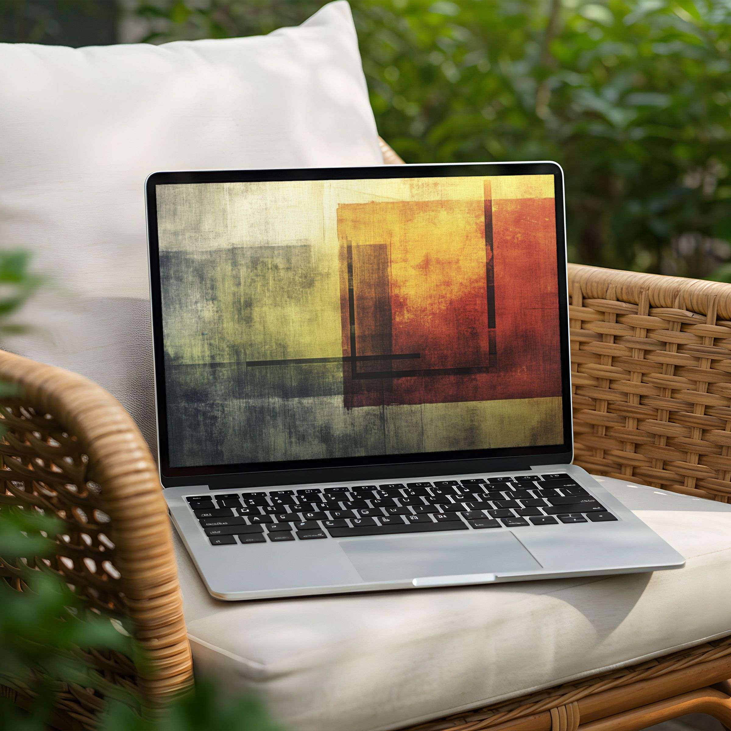 Elegant abstract desktop background on a laptop for mindful inspiration and calm, available as an instant download for PC users