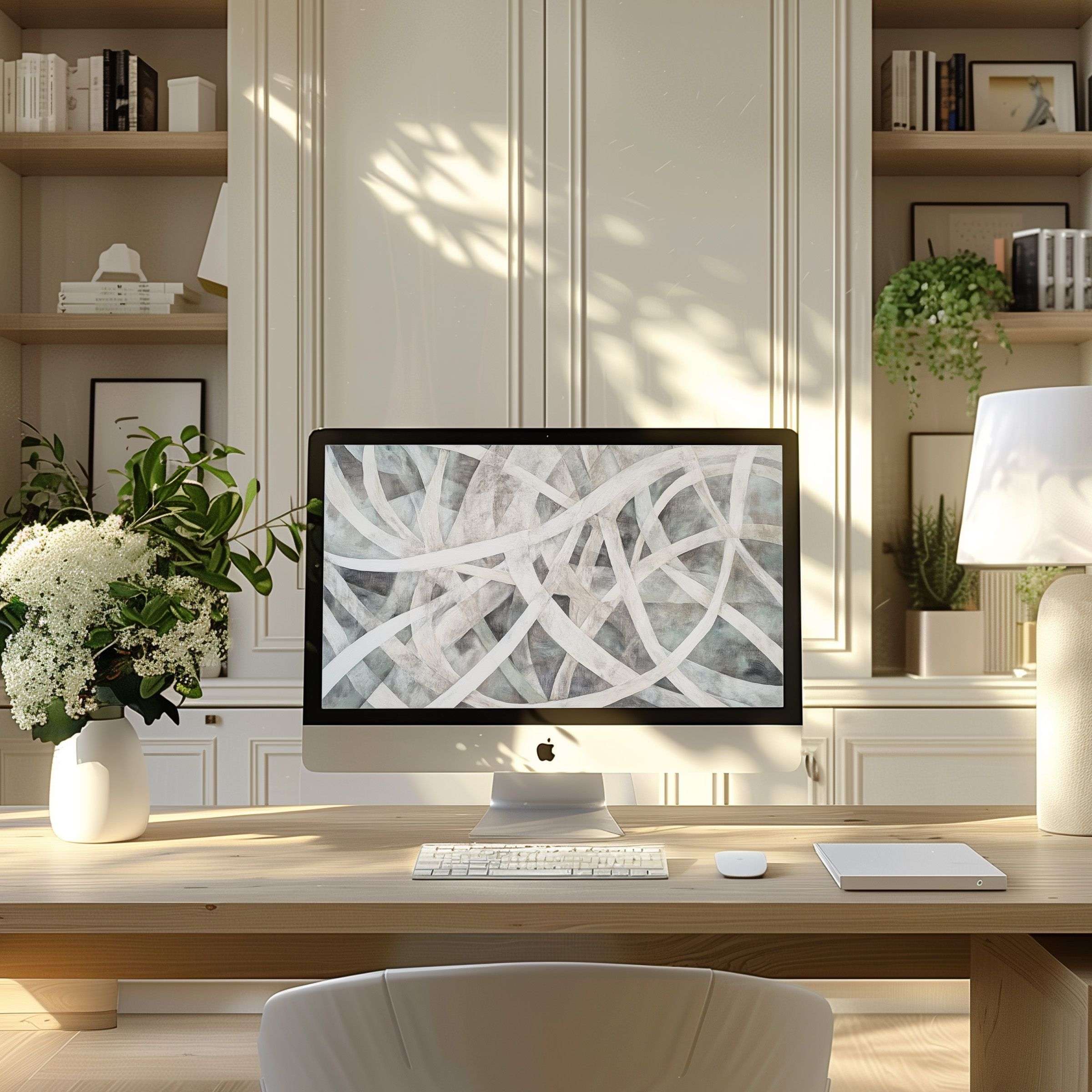 Elegant abstract design in calming hues, perfect wallpaper for computer or laptop, enhancing inspiration in modern PC setups