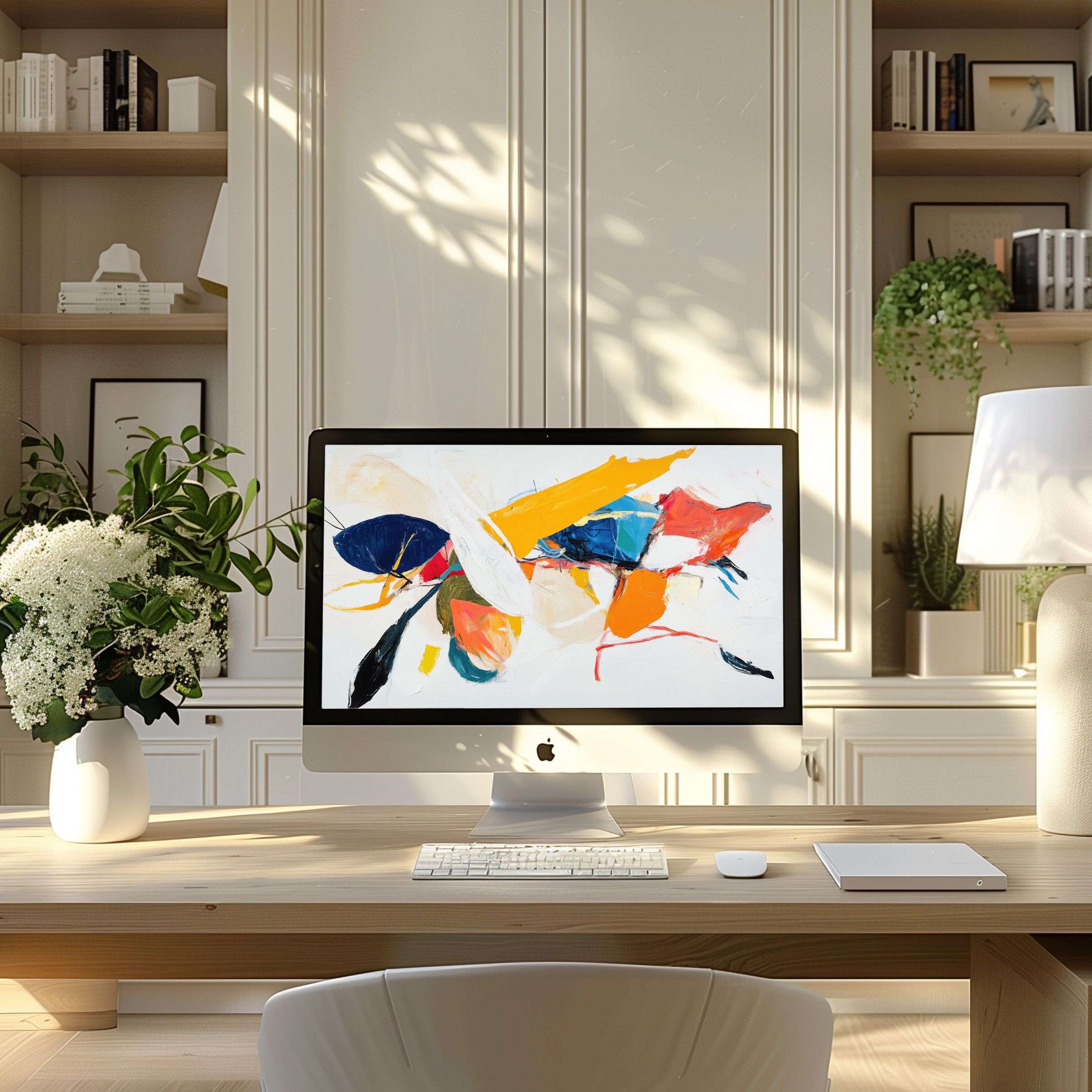 Elegant colorful abstract wallpaper for computer providing calm inspiration for PC and Laptop setup in modern home office ambiance