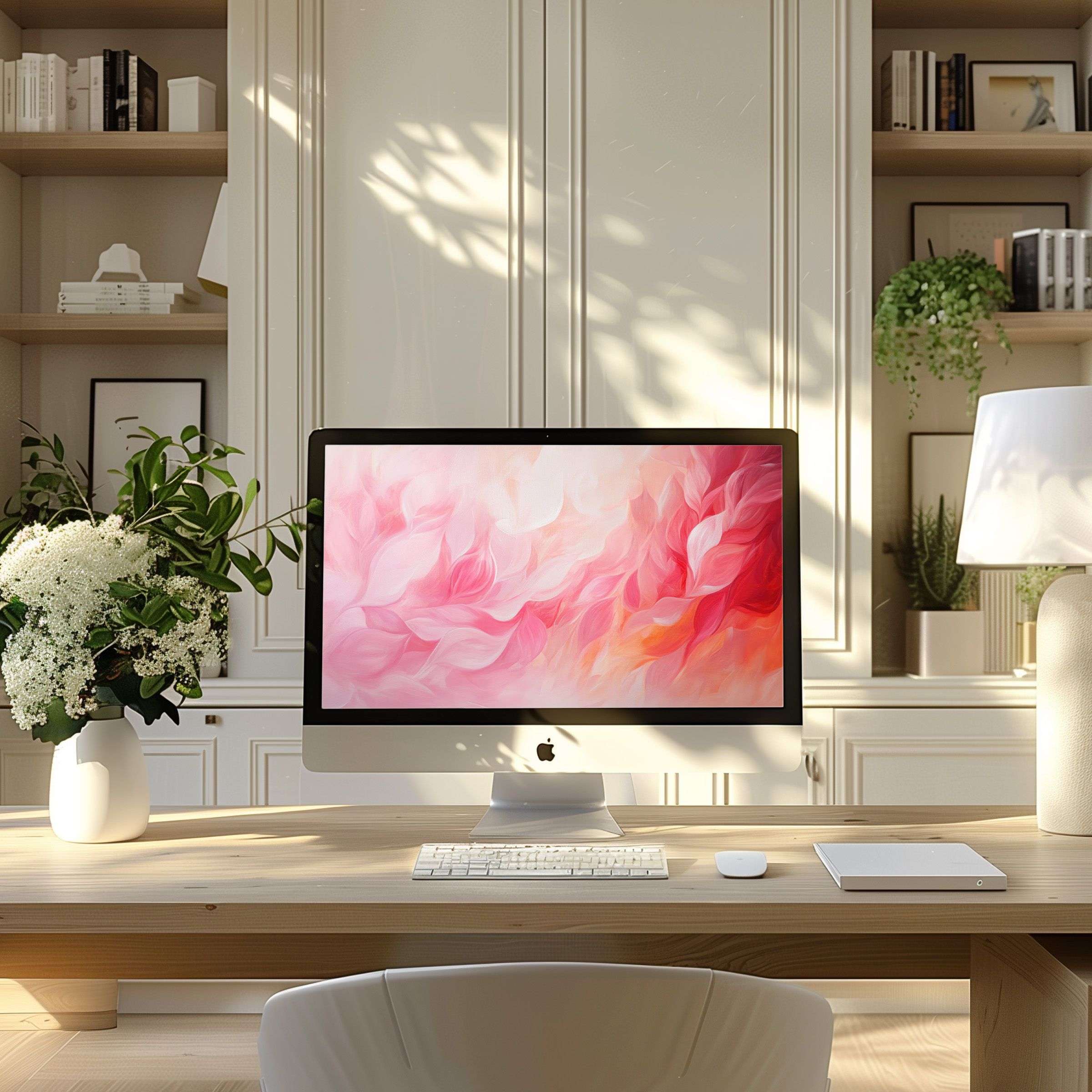 Elegant pink abstract wallpaper for computer enhances a modern home office with calm inspiration, ideal for PC, laptop, ultrawide download