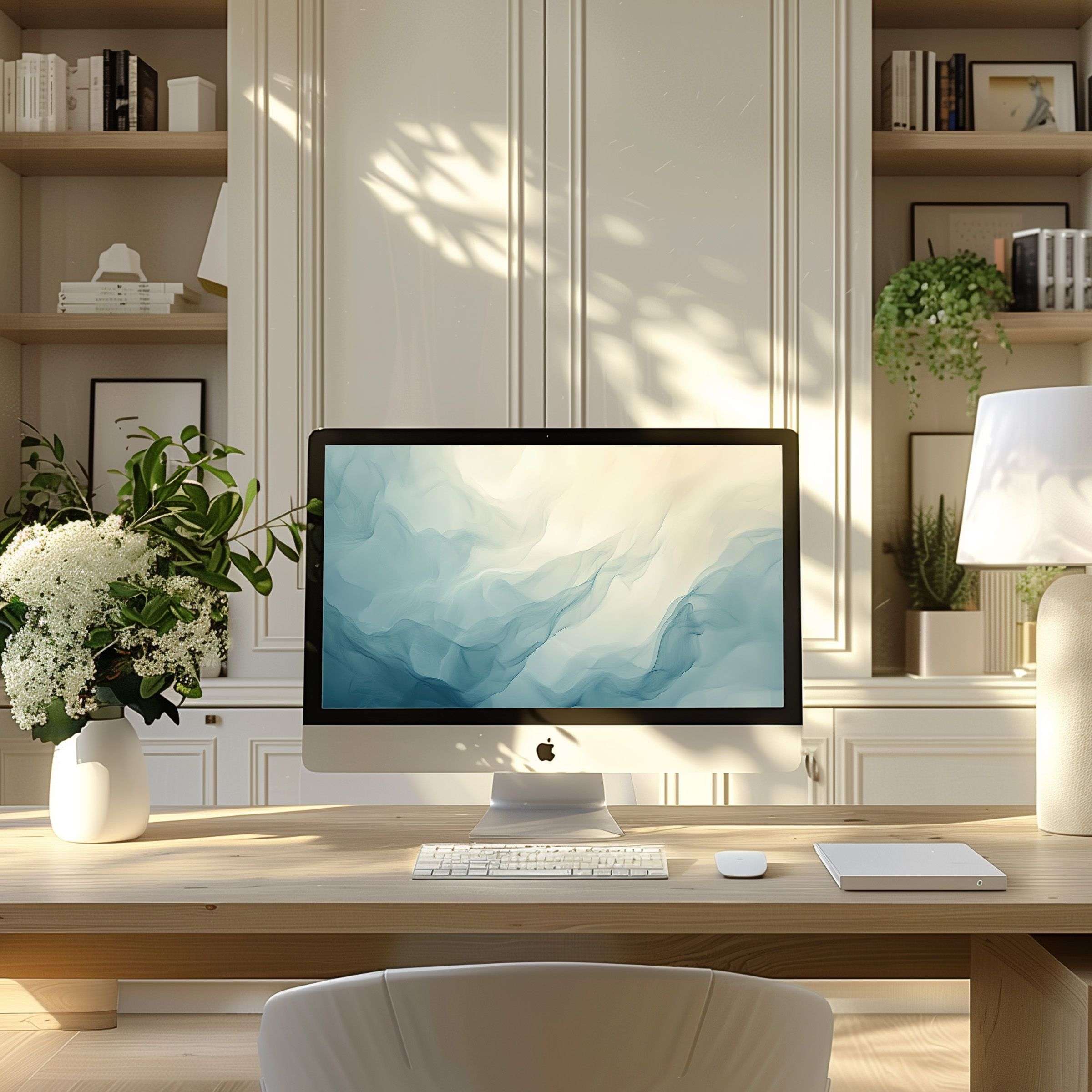 Elegant watercolor waves create a calming wallpaper for computer, enhancing any PC or laptop screen in a modern home office atmosphere
