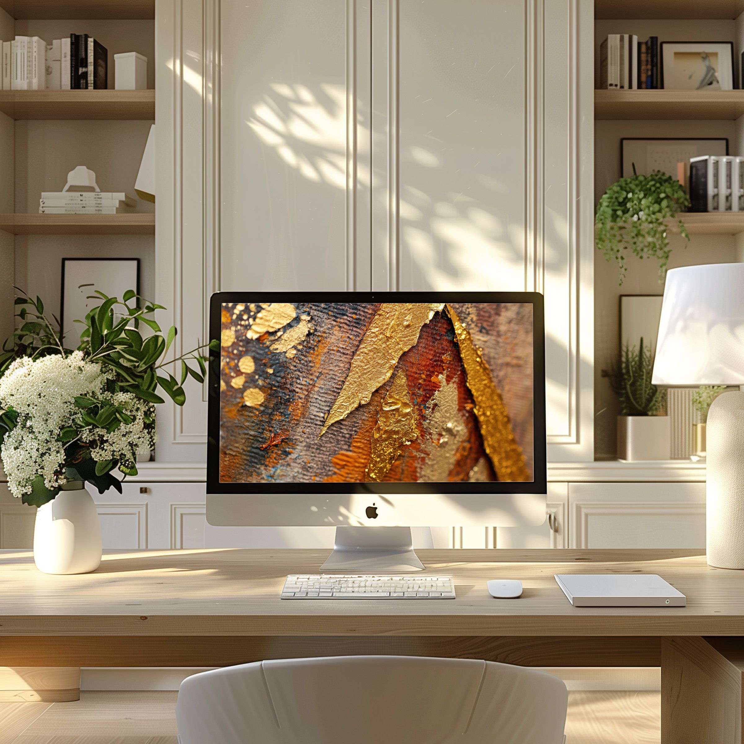 Elegant textured abstract as wallpaper for computer elevates a modern home office for PC or Laptop with inspiring calm