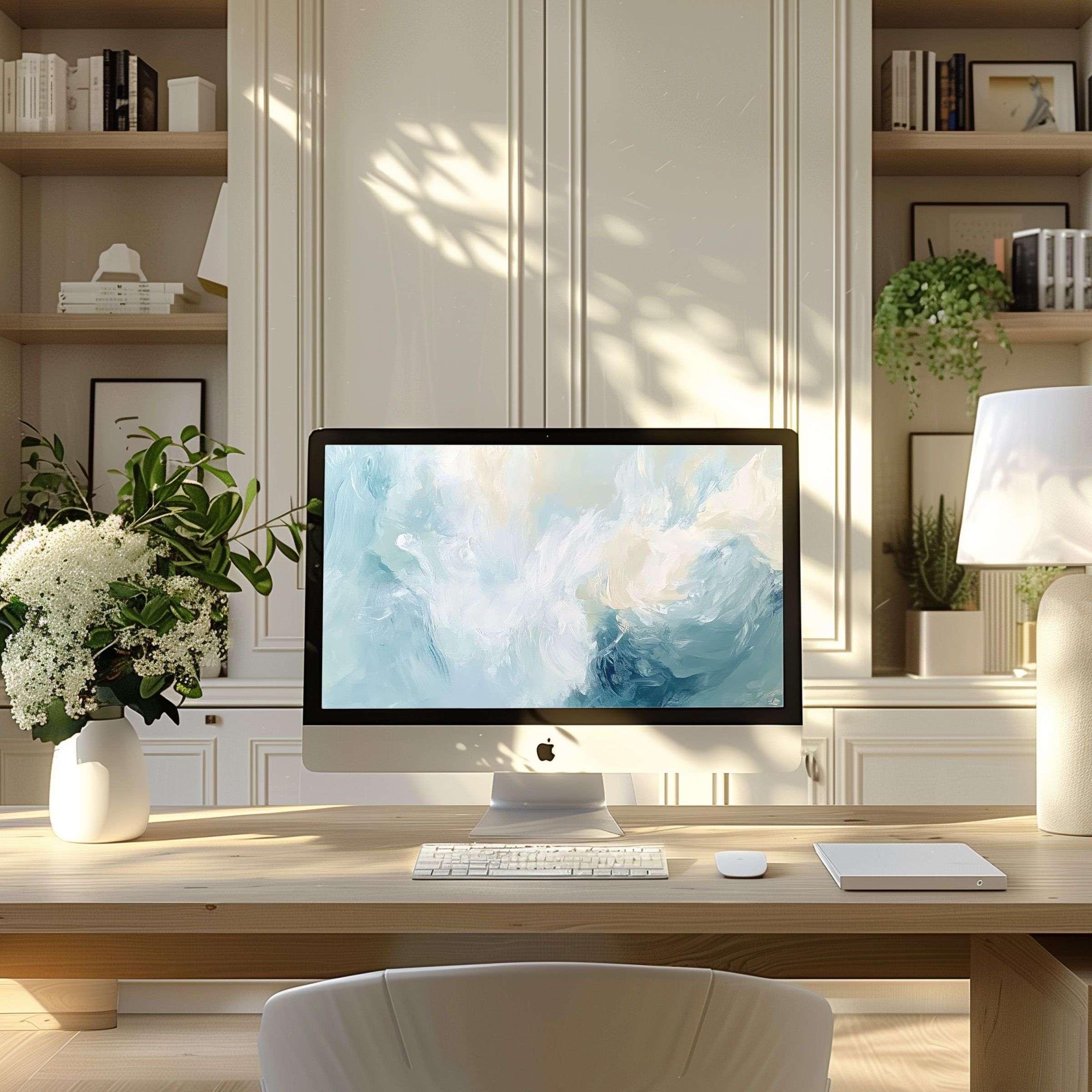 Elegant abstract digital art wallpaper for computer, enhancing PC and Laptop setups with calming inspiration; ideal for modern home offices