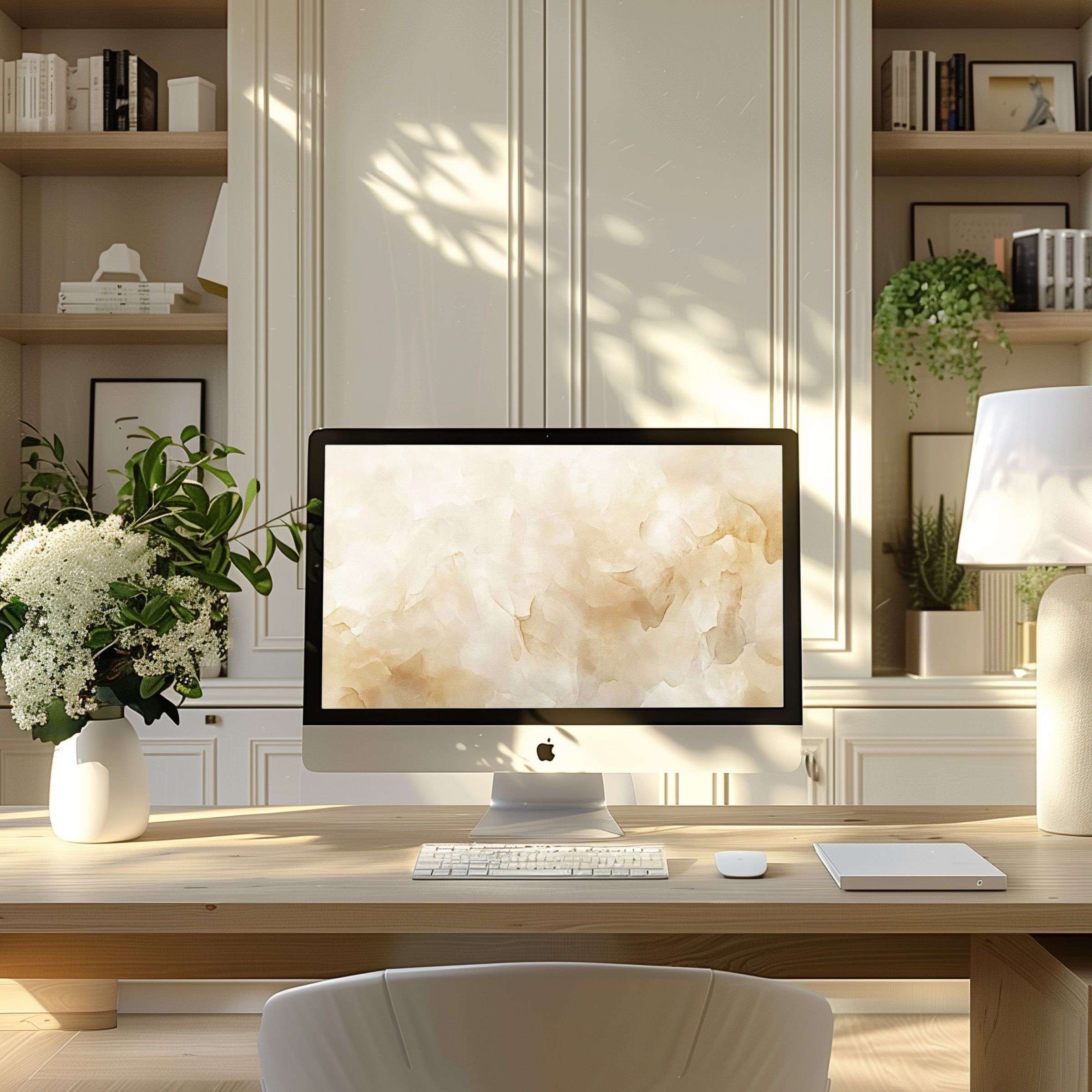 Elegant abstract beige wallpaper for computer enhances any modern home office, fitting PC, laptop, ultrawide with inspiring calm