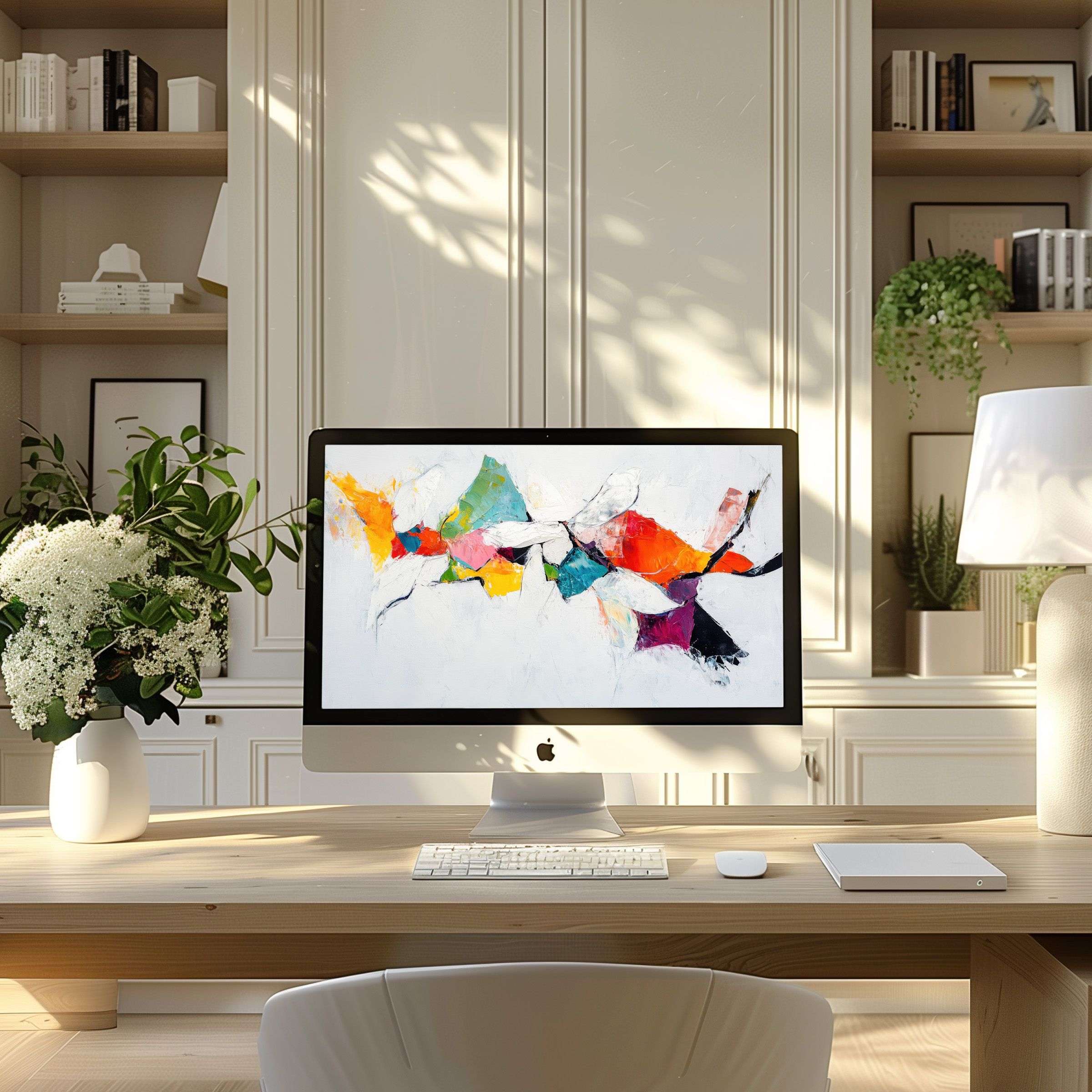 Elegant abstract wallpaper for computer, enhancing modern home office ambiance; fits PC, laptop, ultrawide, digital download