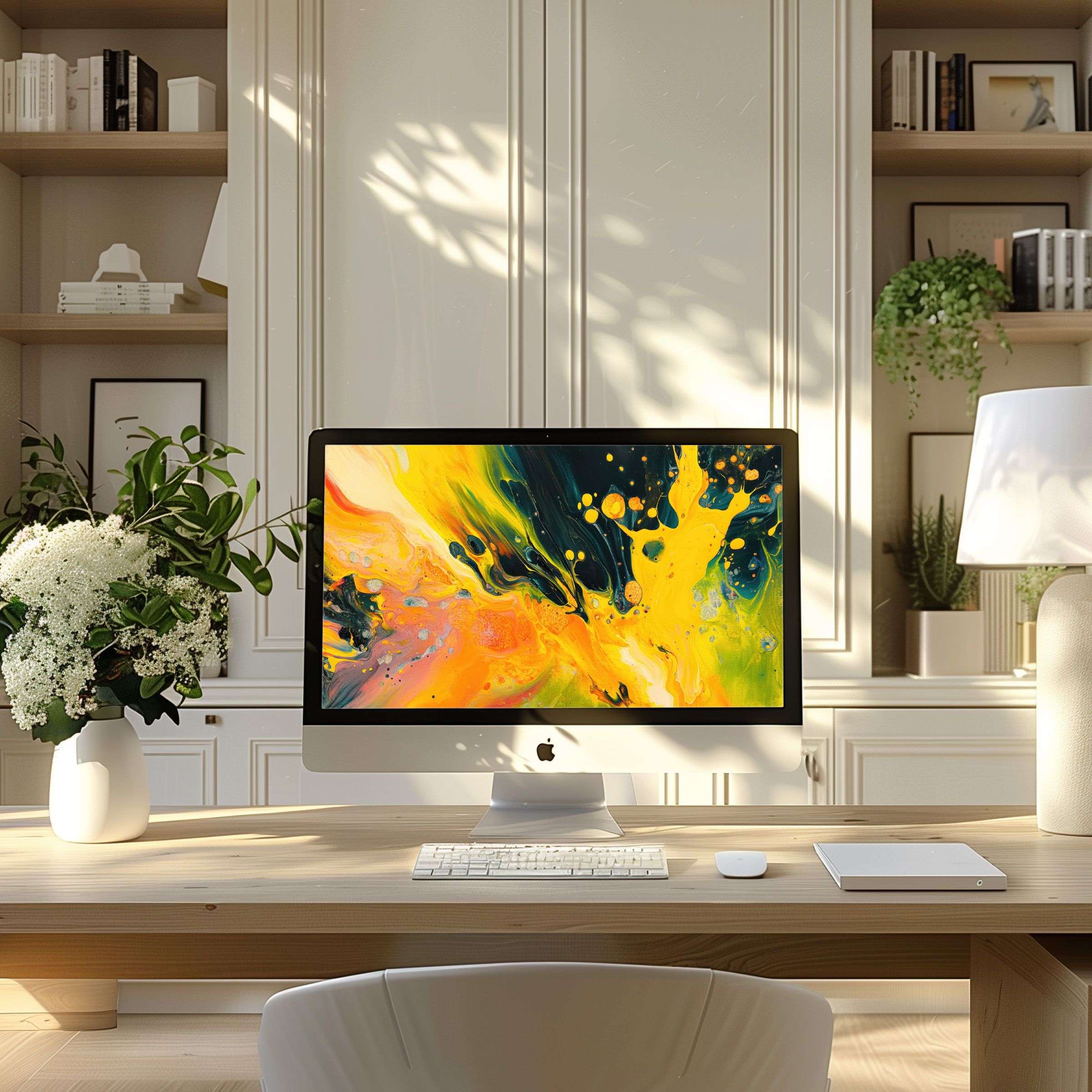 Elegant abstract yellow and black digital art wallpaper for computer adds calm and inspiration to any PC or laptop setup