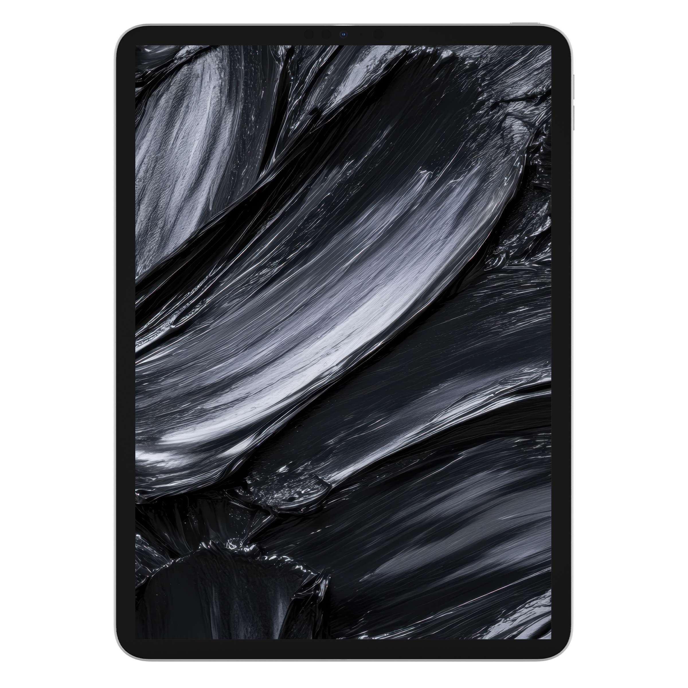 Elegant abstract iPad wallpaper featuring smooth black and white brushstrokes, perfect digital download for tablet background, enhancing serenity
