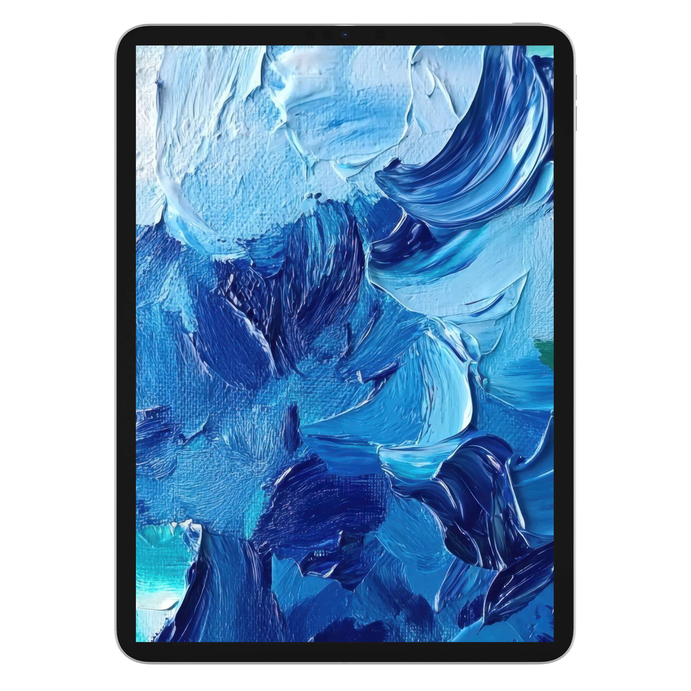 Elegant abstract iPad wallpaper featuring rich blue brush strokes, perfect digital download for tranquil tablet background art