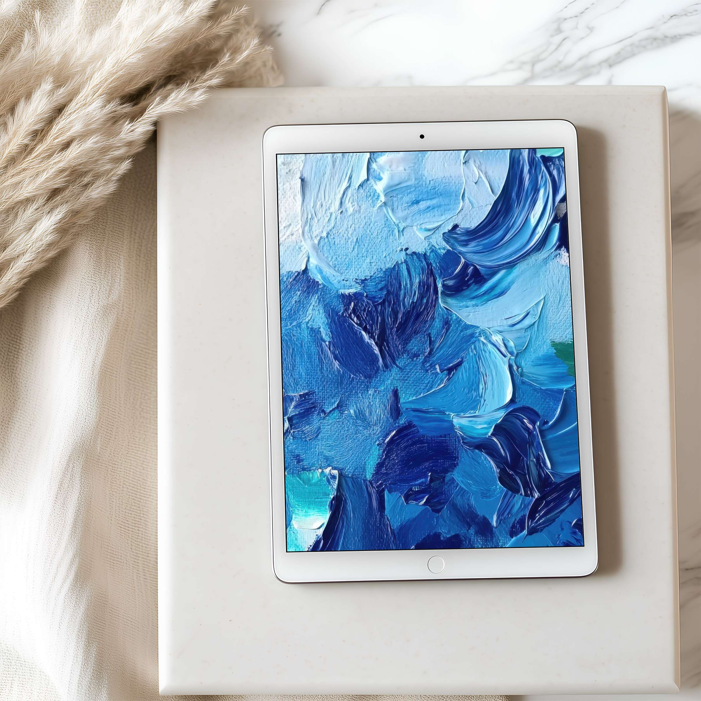 Vibrant blue abstract tablet wallpaper for iPad or Android enhances your digital space with high-resolution elegance and tranquility
