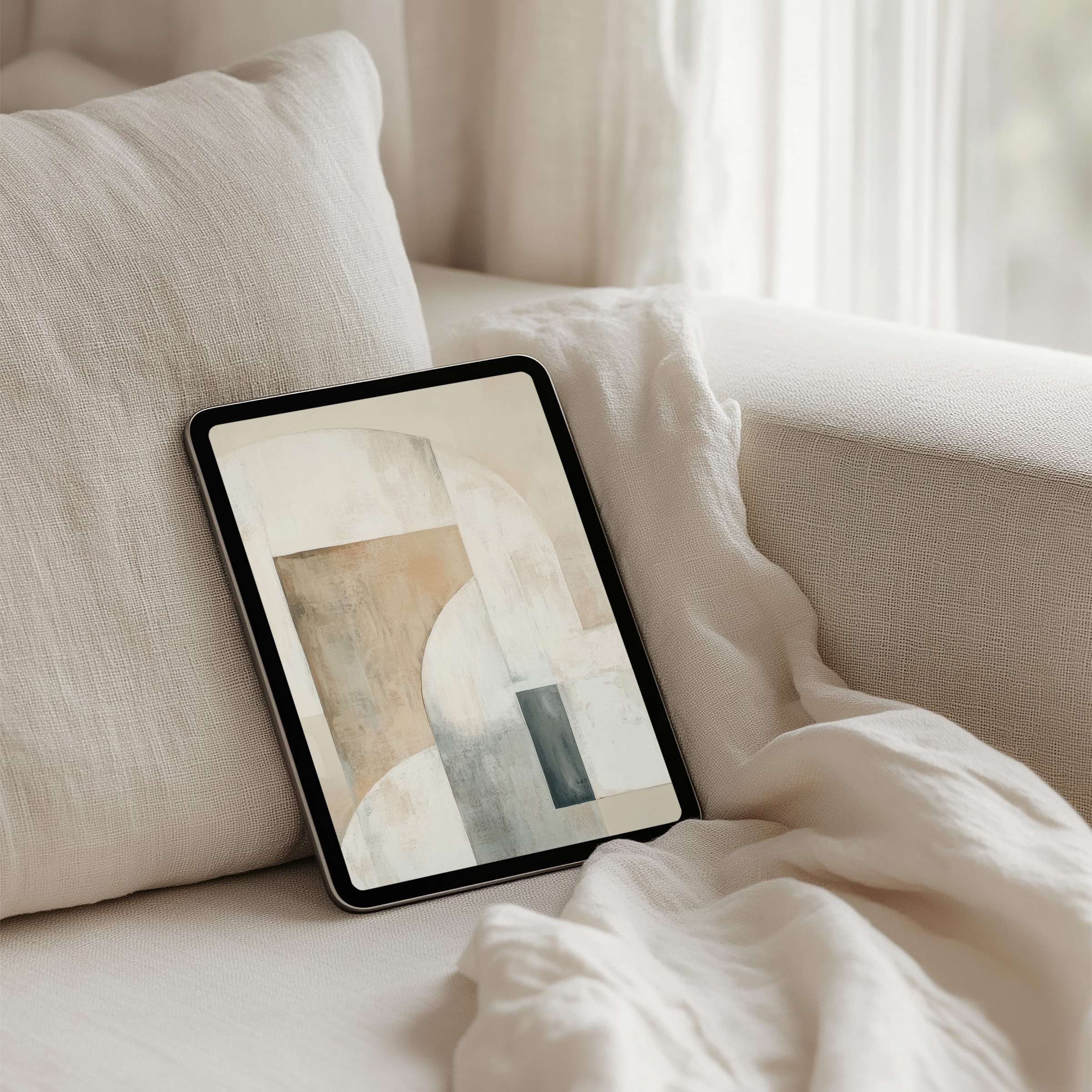 Elegant abstract art in soothing beige tones for iPad background, perfect for tablets, offering instant download for mindful decor