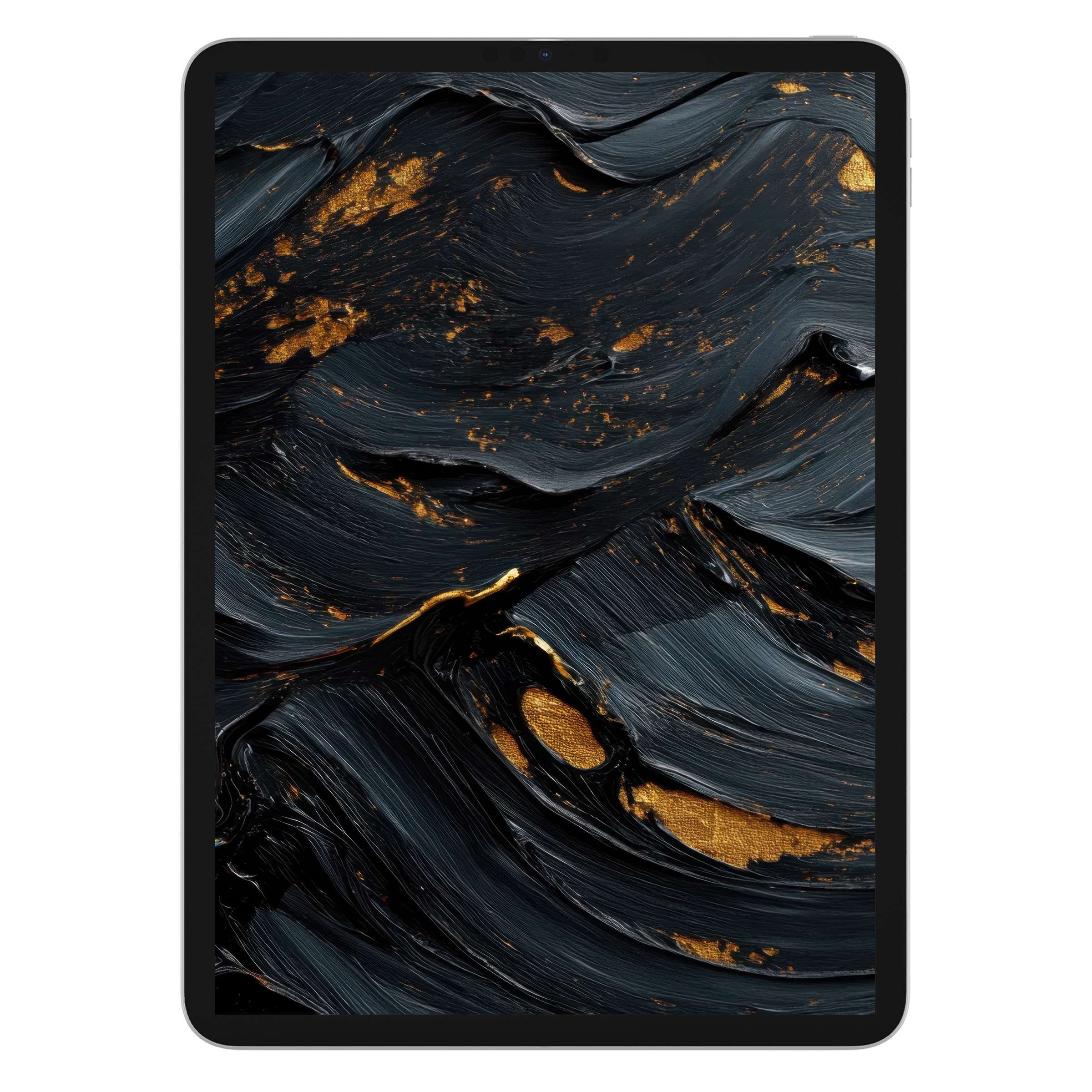 Elegant abstract iPad wallpaper with dark swirls and gold accents perfect for tablet backgrounds digital download for serenity