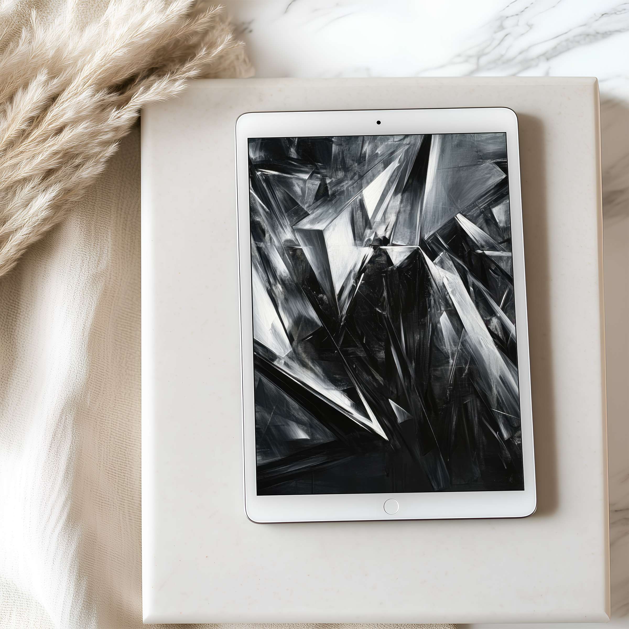 Elegant tablet wallpaper featuring abstract black and white geometric art, perfect for high-resolution iPad and Android tablet downloads