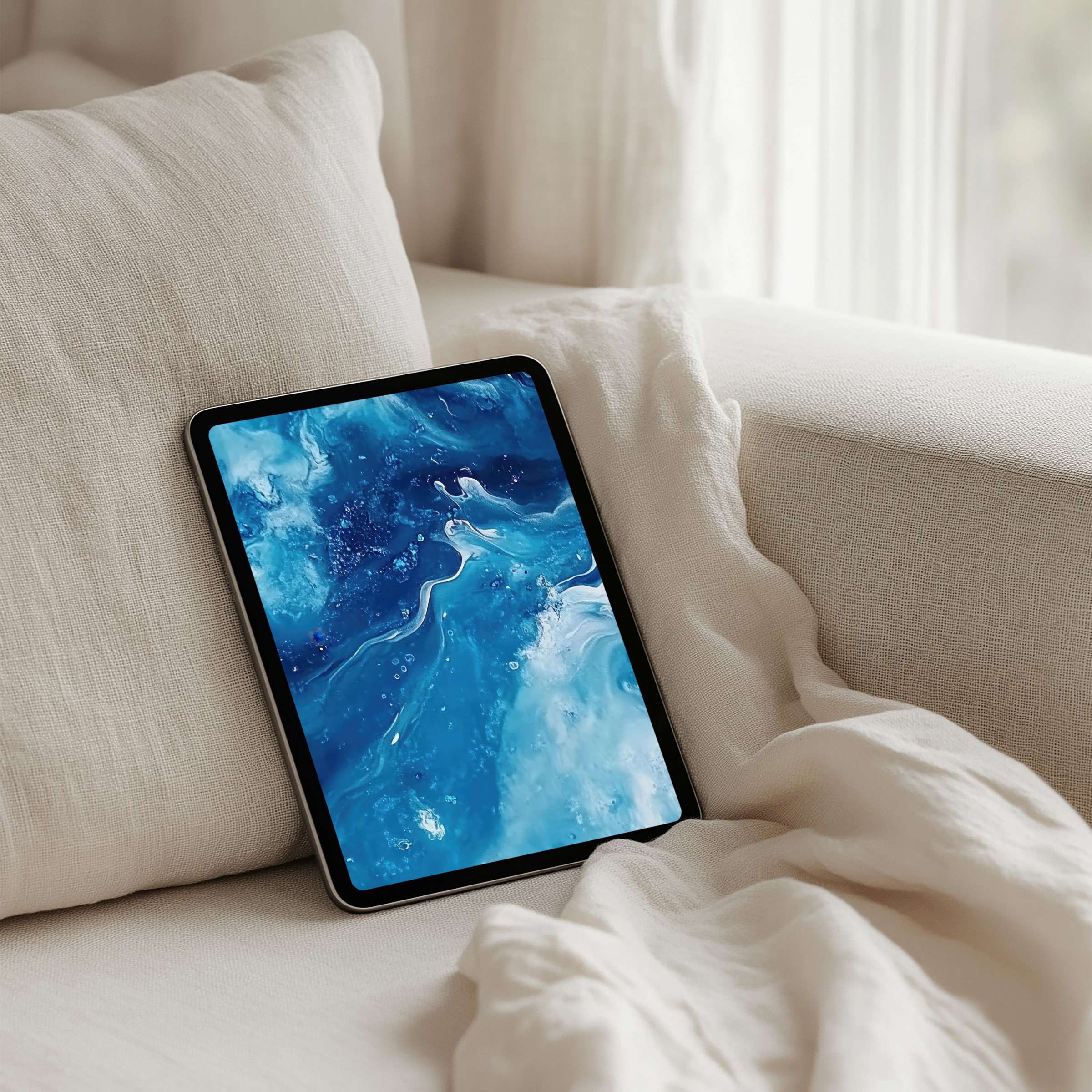 Serene blue abstract iPad background for instant download on any tablet bringing calm and elegance to your digital space
