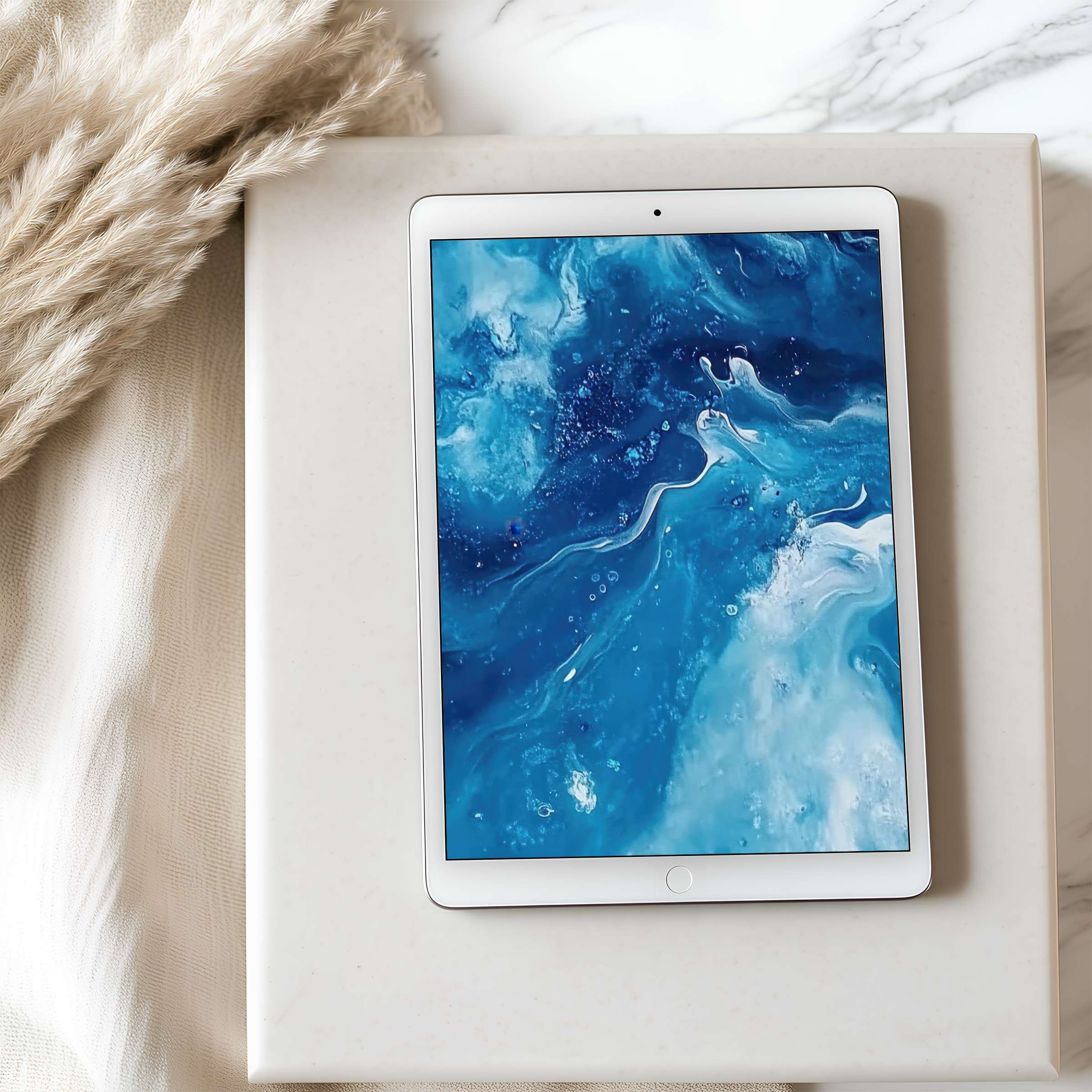 Serene blue abstract art as tablet wallpaper provides a calming high-resolution digital download fitting for elegant design lovers