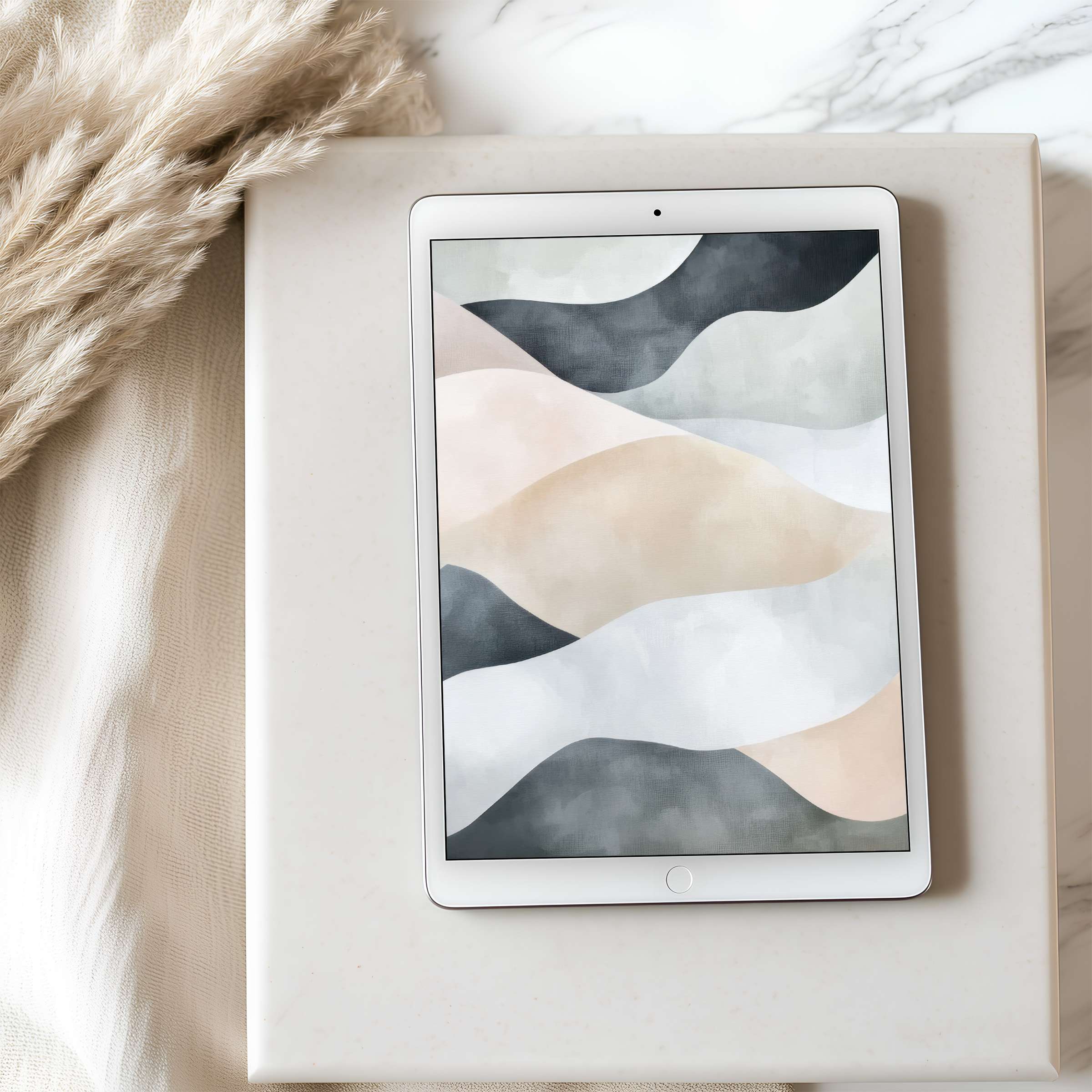 Elegant abstract tablet wallpaper featuring soothing pastel waves in a high resolution, perfect for iPad, enhancing calm interiors