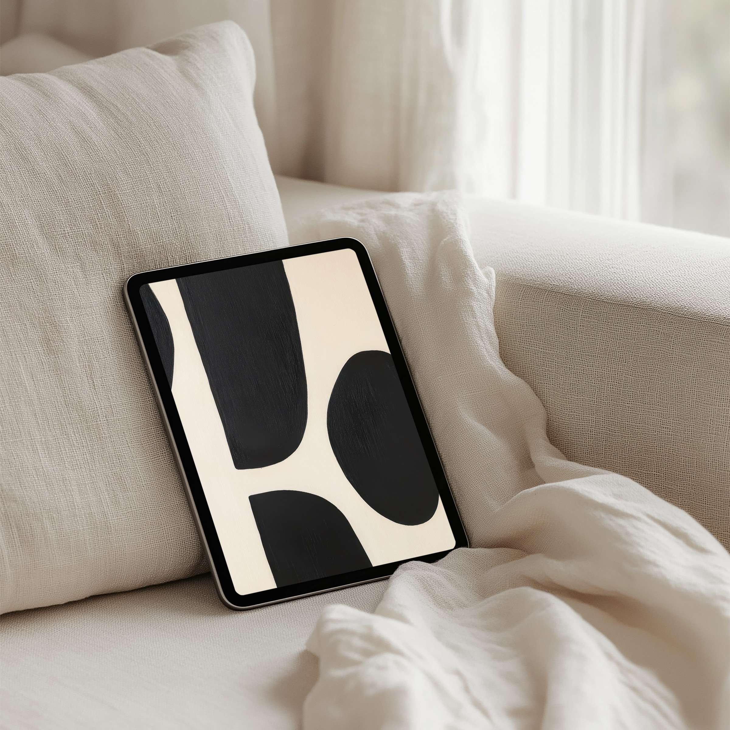 Elegant black and cream abstract iPad background for instant download offers calm and inspiration on any tablet device