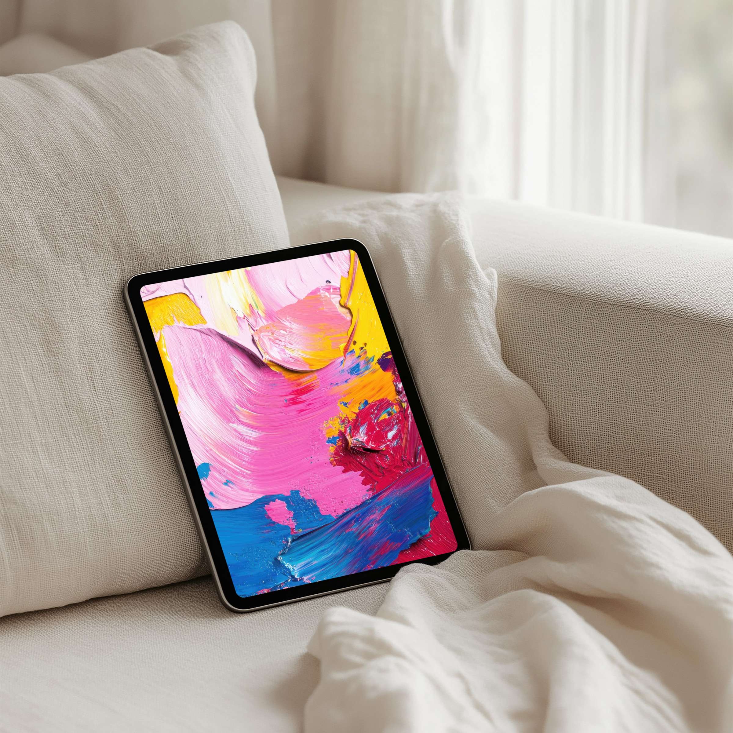 Vibrant abstract art iPad background offers instant download for tablets, inspiring calm and elegance in your digital space