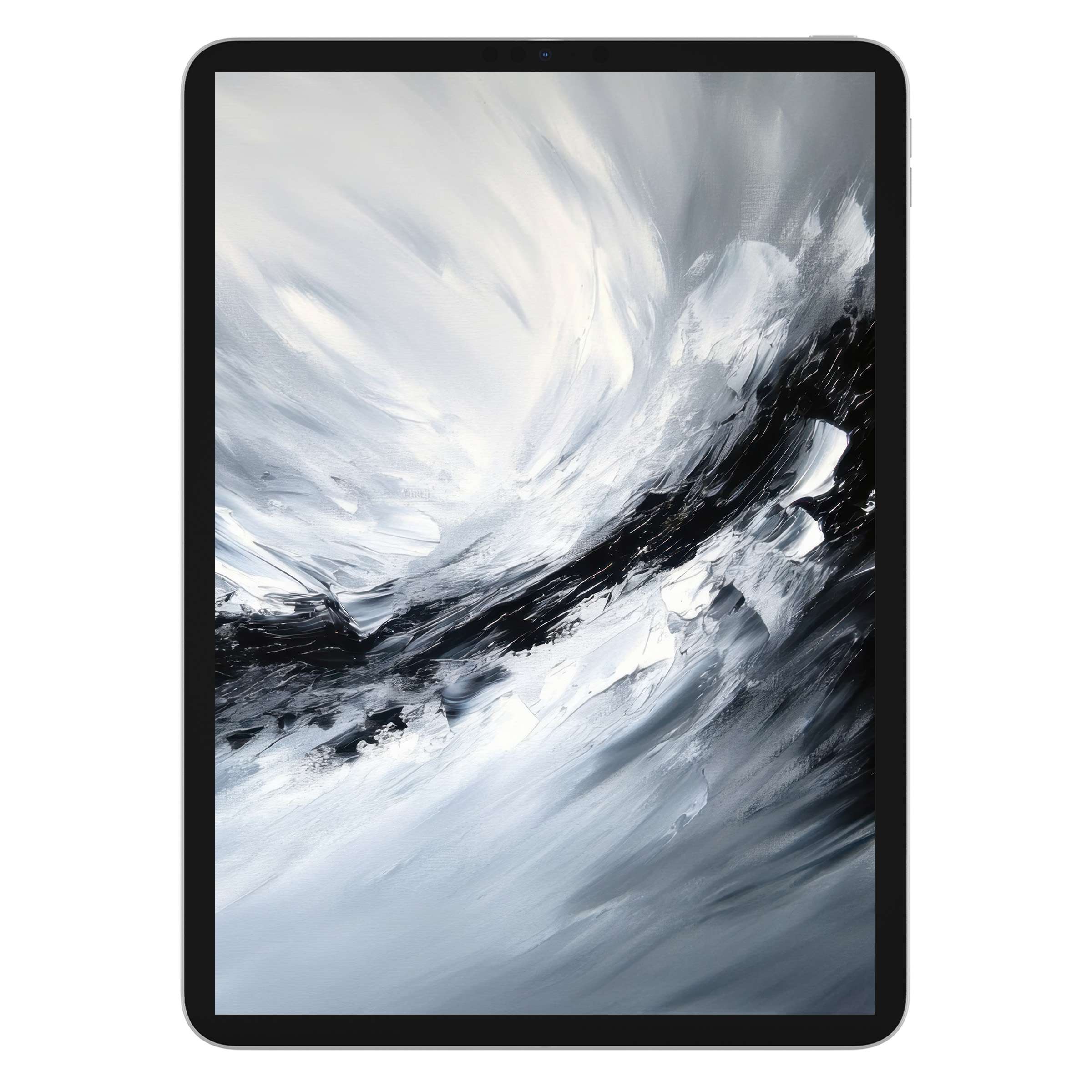 Elegant abstract iPad wallpaper featuring graceful black and white swirls evokes tranquility digital download for tablet background users