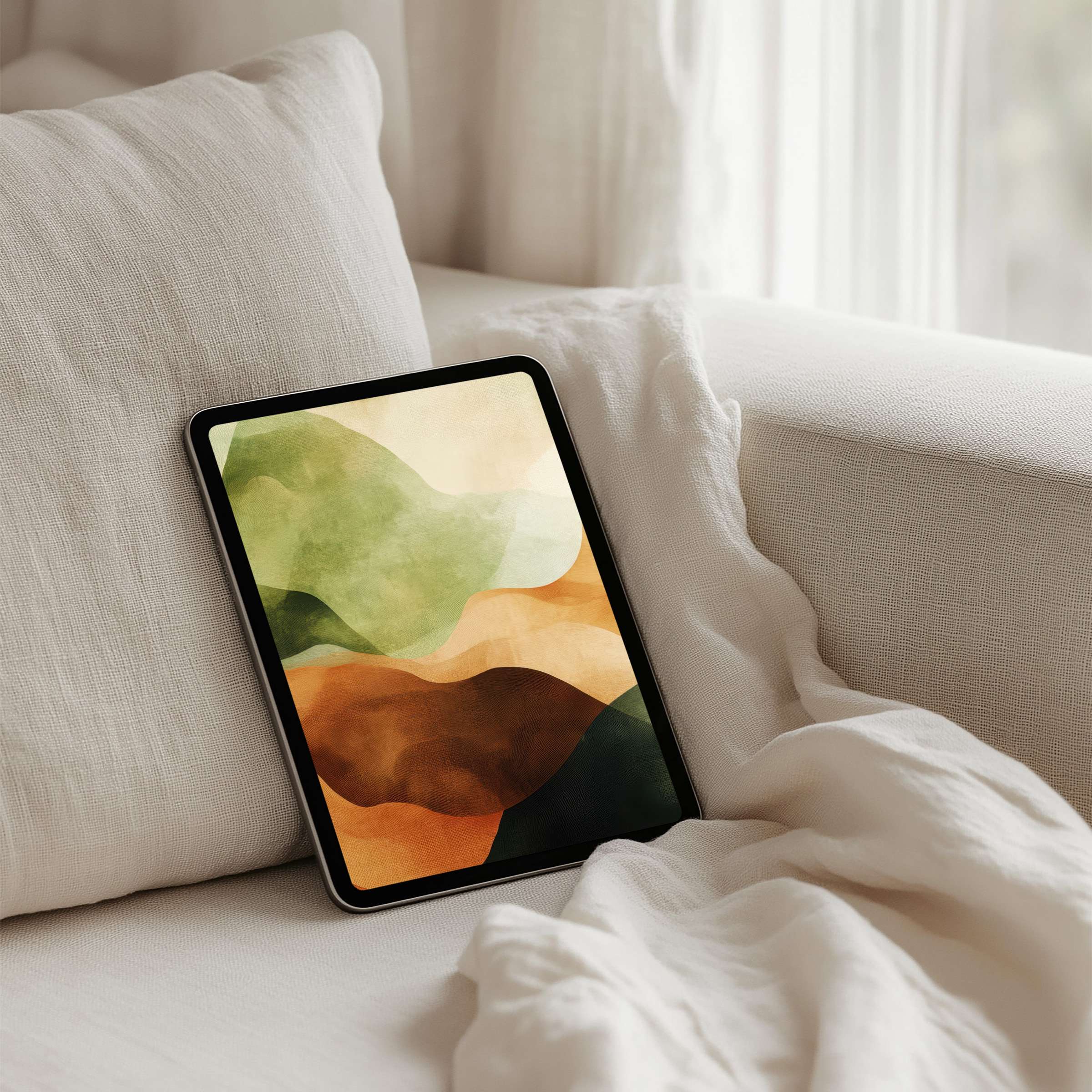 Elegant abstract art in earth tones as an iPad background offers calm and inspiration for instant download on any tablet