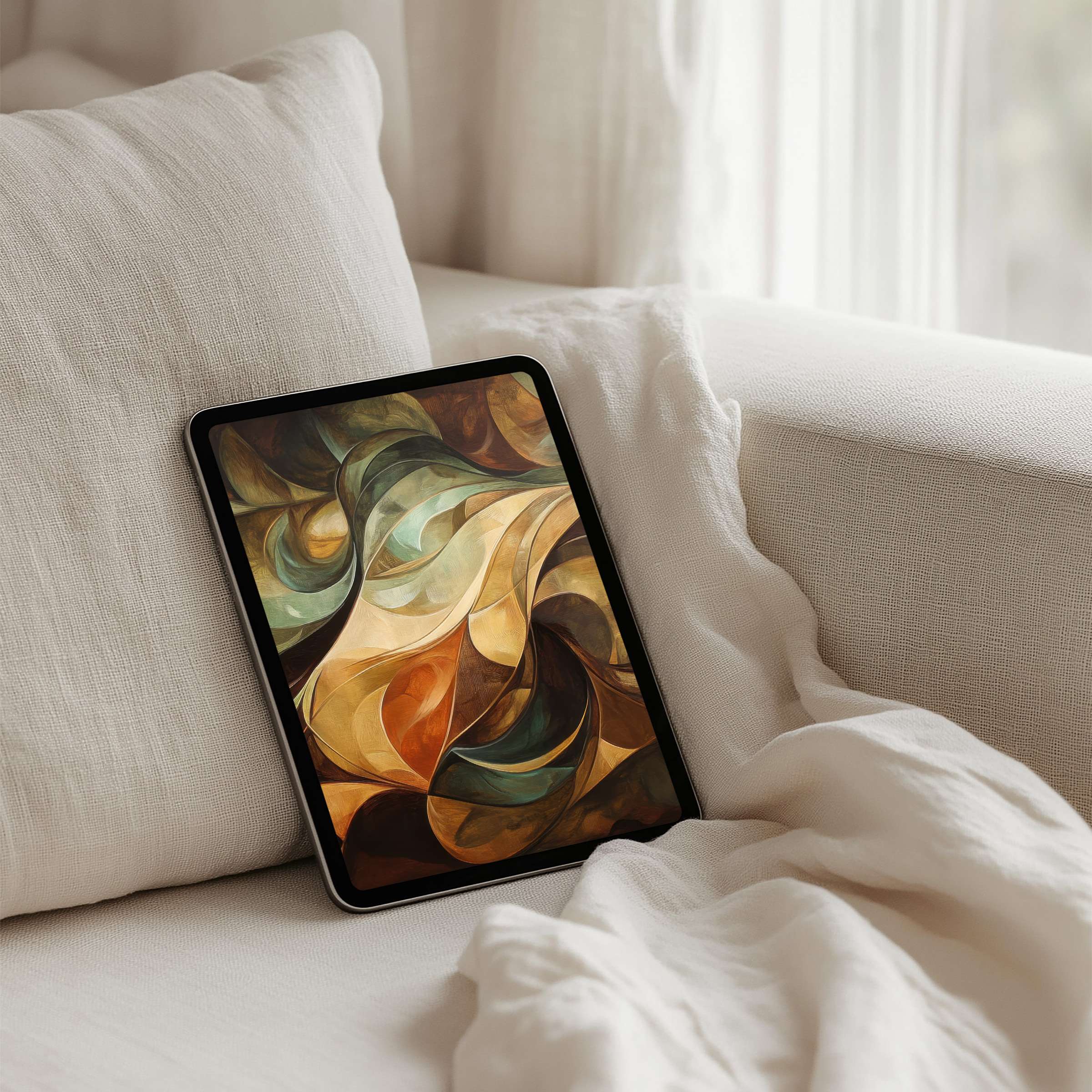 Elegant abstract art with earthy tones enhances your iPad background for instant download, fitting any tablet, inspiring calm