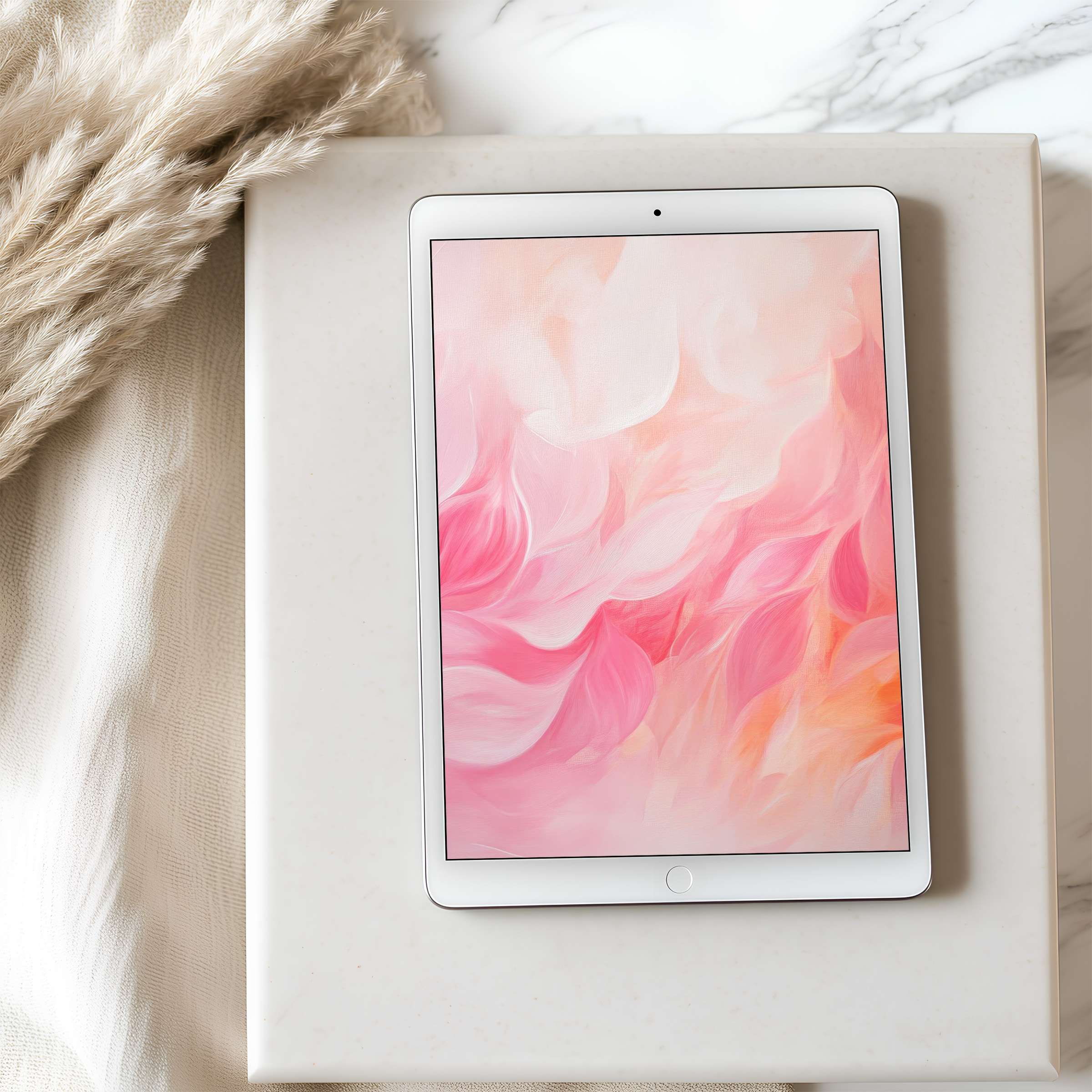 Elegant tablet wallpaper in soothing pink hues, perfect for iPad download, enhances calm design aesthetics in any curated space