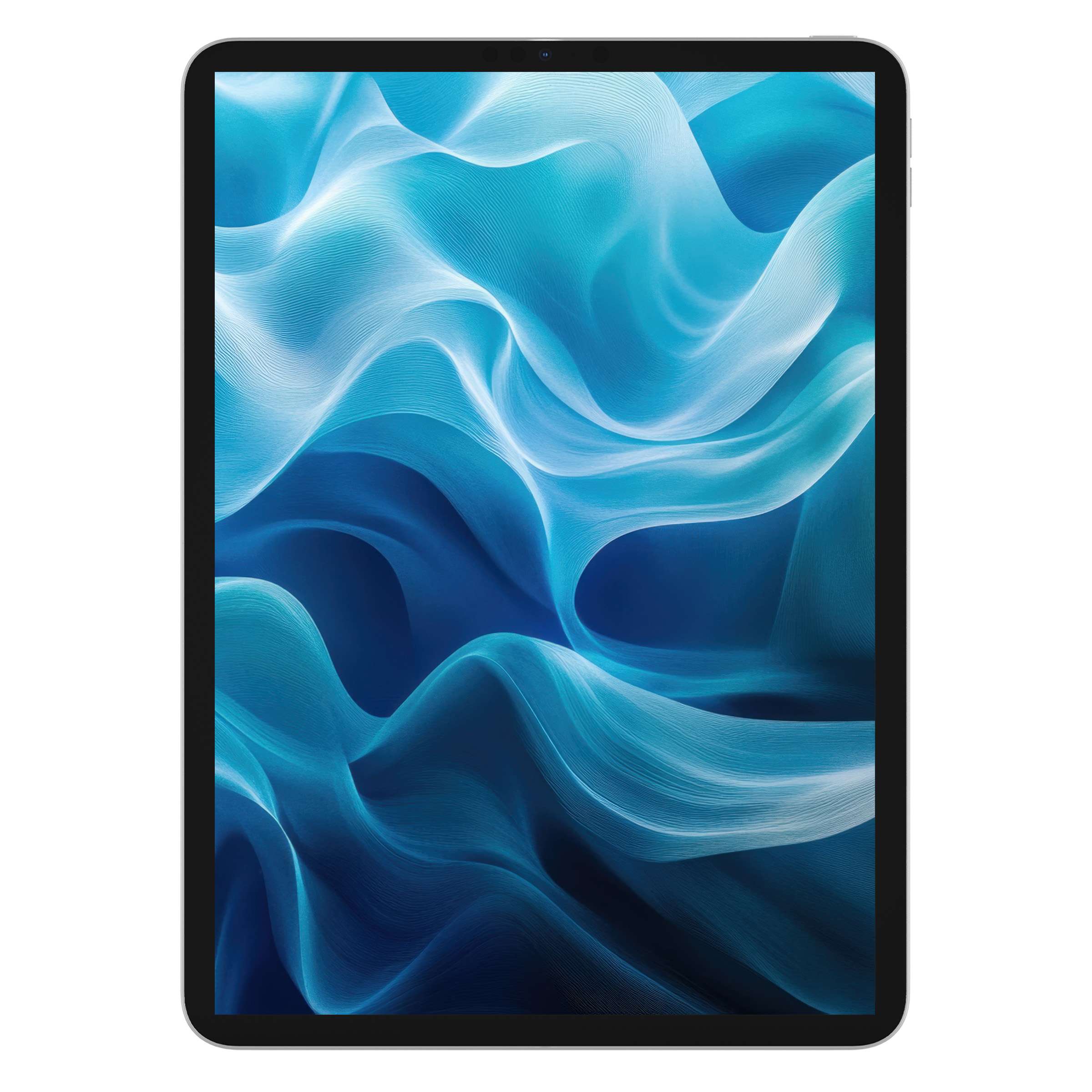 Elegant abstract iPad wallpaper featuring flowing blue and white waves as a serene digital download background for tablets