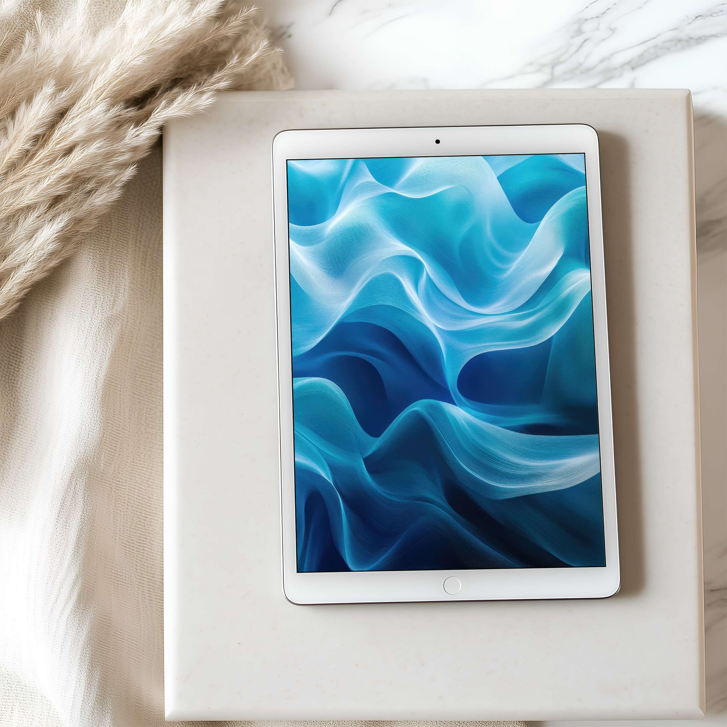 Elegant tablet wallpaper featuring ethereal blue waves, perfect for adding tranquility to any iPad or Android in high resolution download