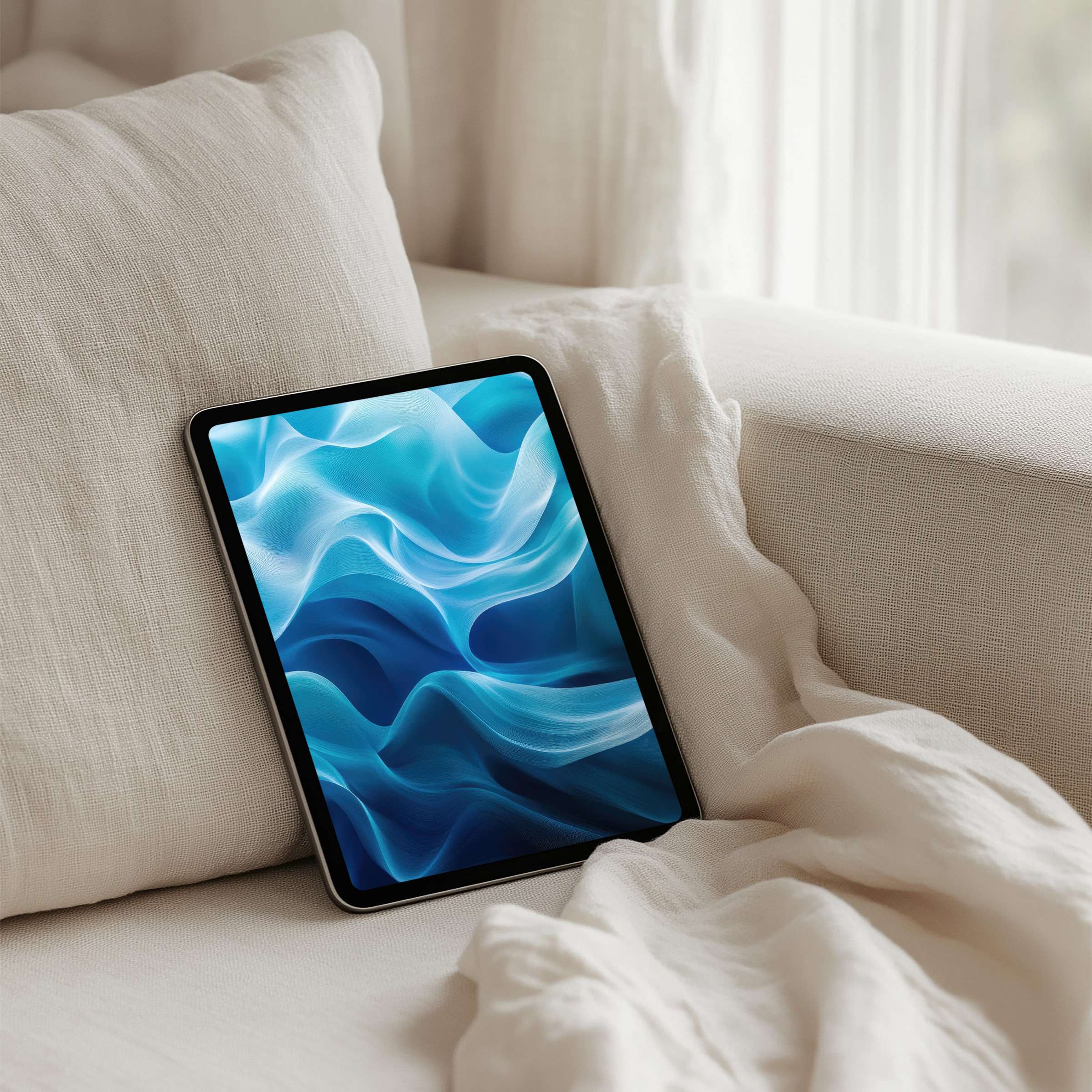Elegant blue waves iPad background for instant download on your tablet inspiring calm and mindfulness fits all devices