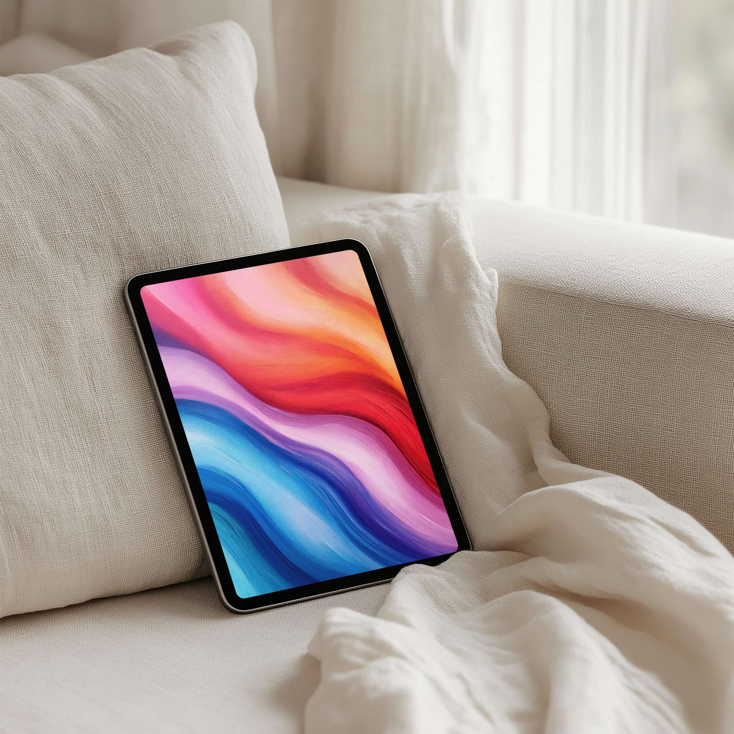 Elegant abstract waves in vibrant colors create a calming iPad background ideal for instant download on any tablet device