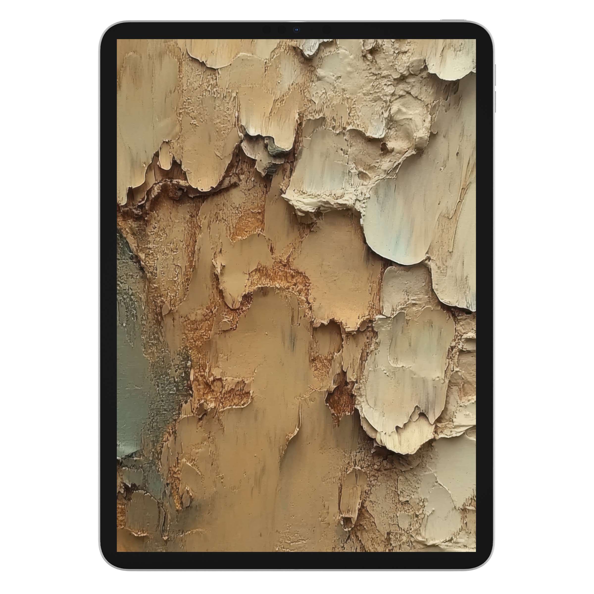 Elegant abstract iPad wallpaper featuring earthy textured brush strokes, enhancing tablet background aesthetics for a serene digital download