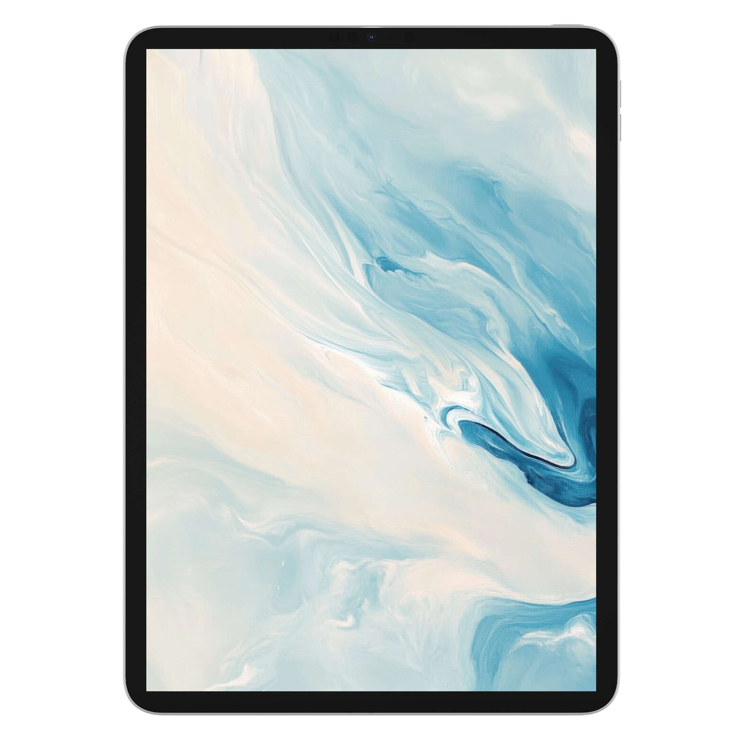 Elegant abstract iPad wallpaper with soothing blue and cream swirls for a serene tablet background digital download calming aesthetics