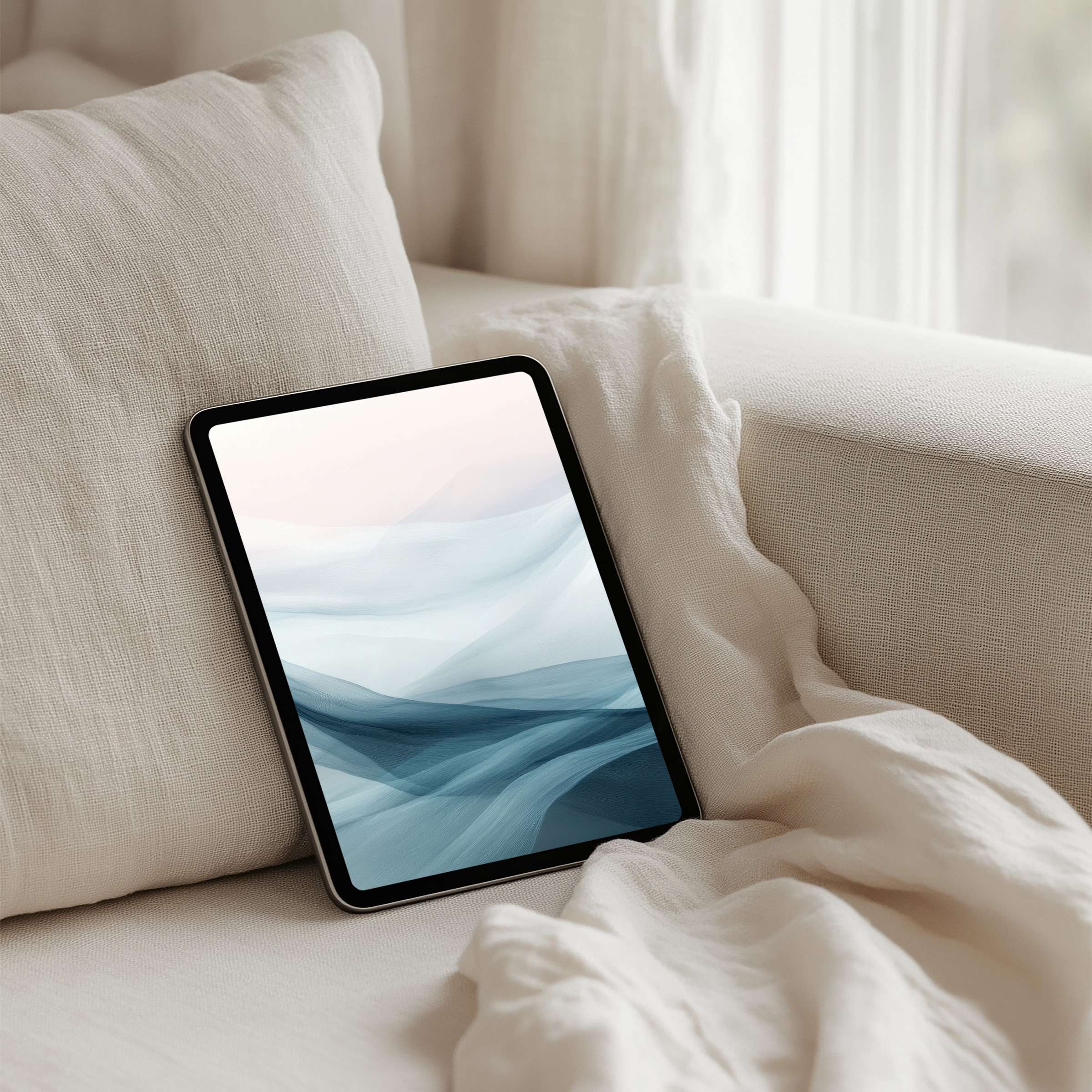Elegant iPad background featuring calming blue and white waves available for instant download perfect for any tablet ambiance
