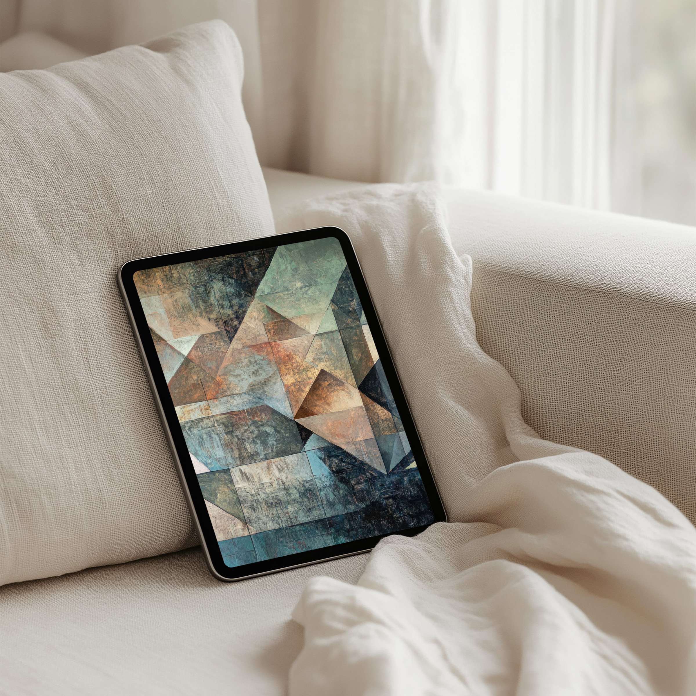 Elegant geometric art iPad background for instant download inspires calm and mindfulness on any tablet amidst serene interiors