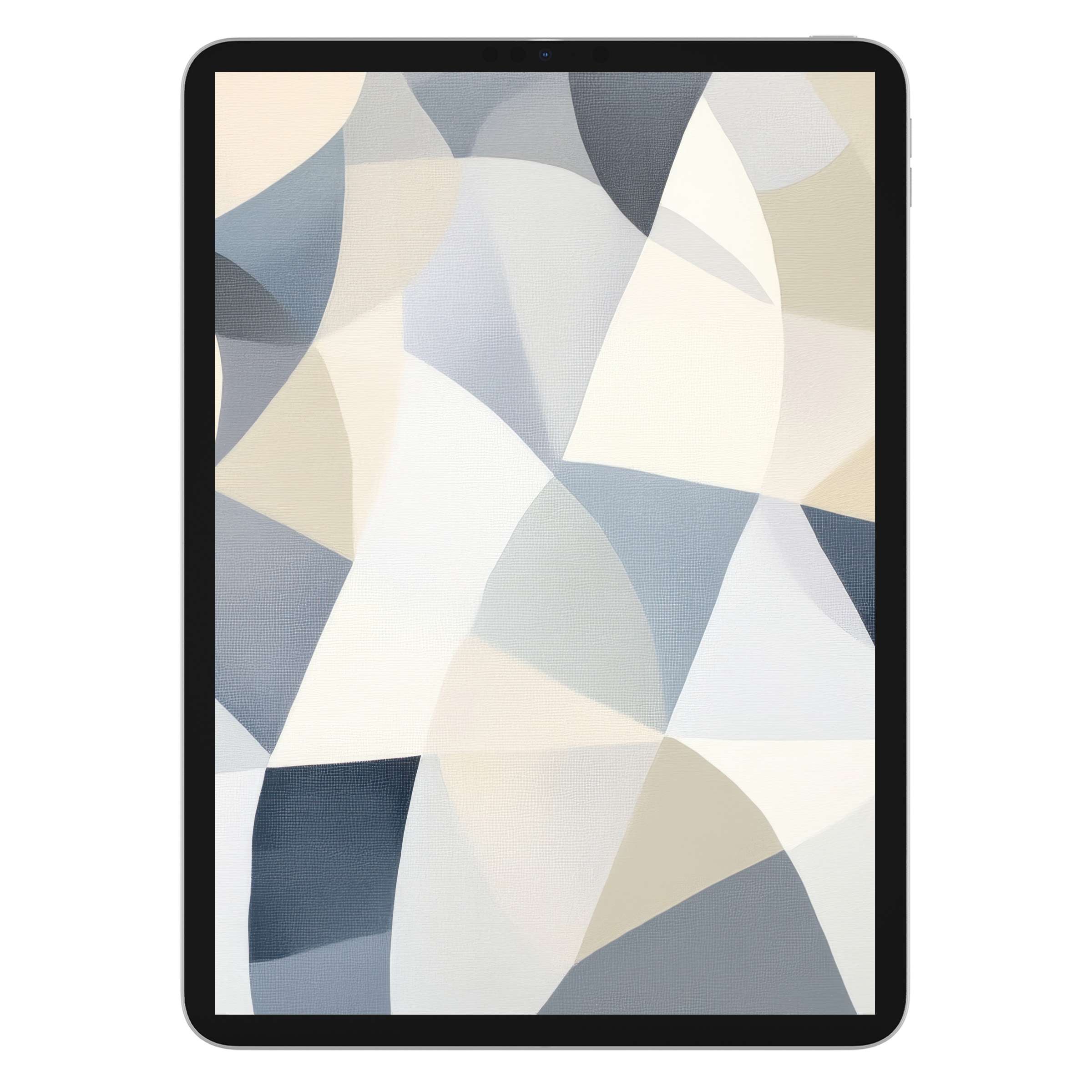 Elegant abstract iPad wallpaper in soothing beige and gray tones ideal for digital download on tablet backgrounds, enhancing peace